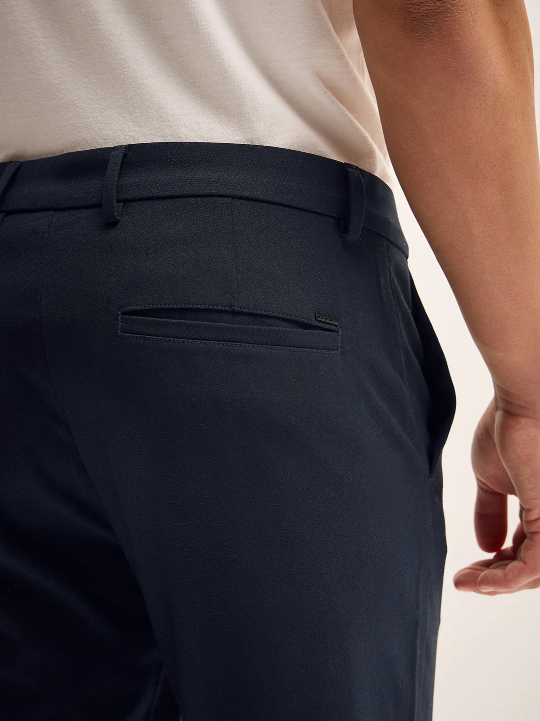 Men Navy Solid 4 Way Stretch Formal Trouser - Image 6