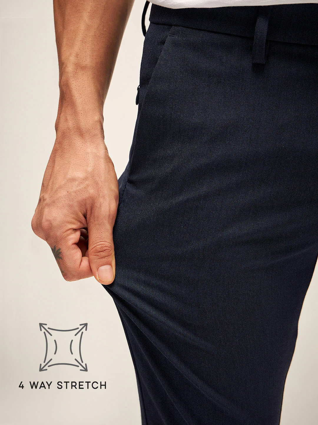 Men Navy Solid 4 Way Stretch Formal Trouser - Image 5