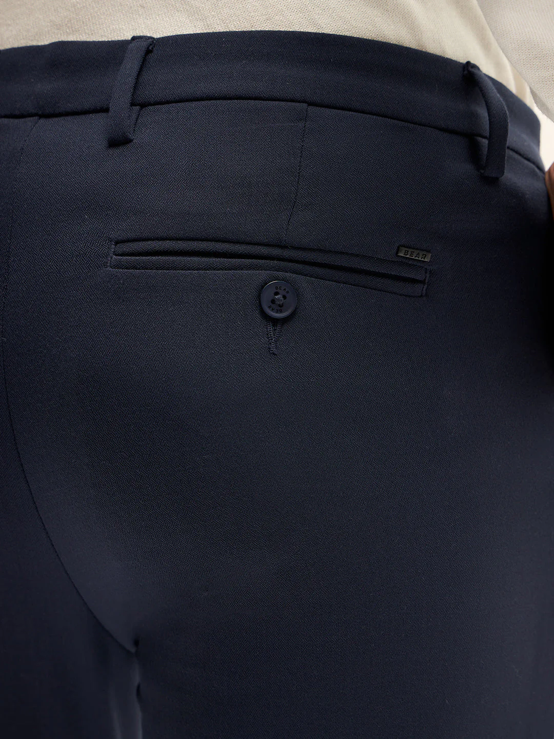 Men Navy Solid 4 Way Stretch Formal Trouser - Image 6