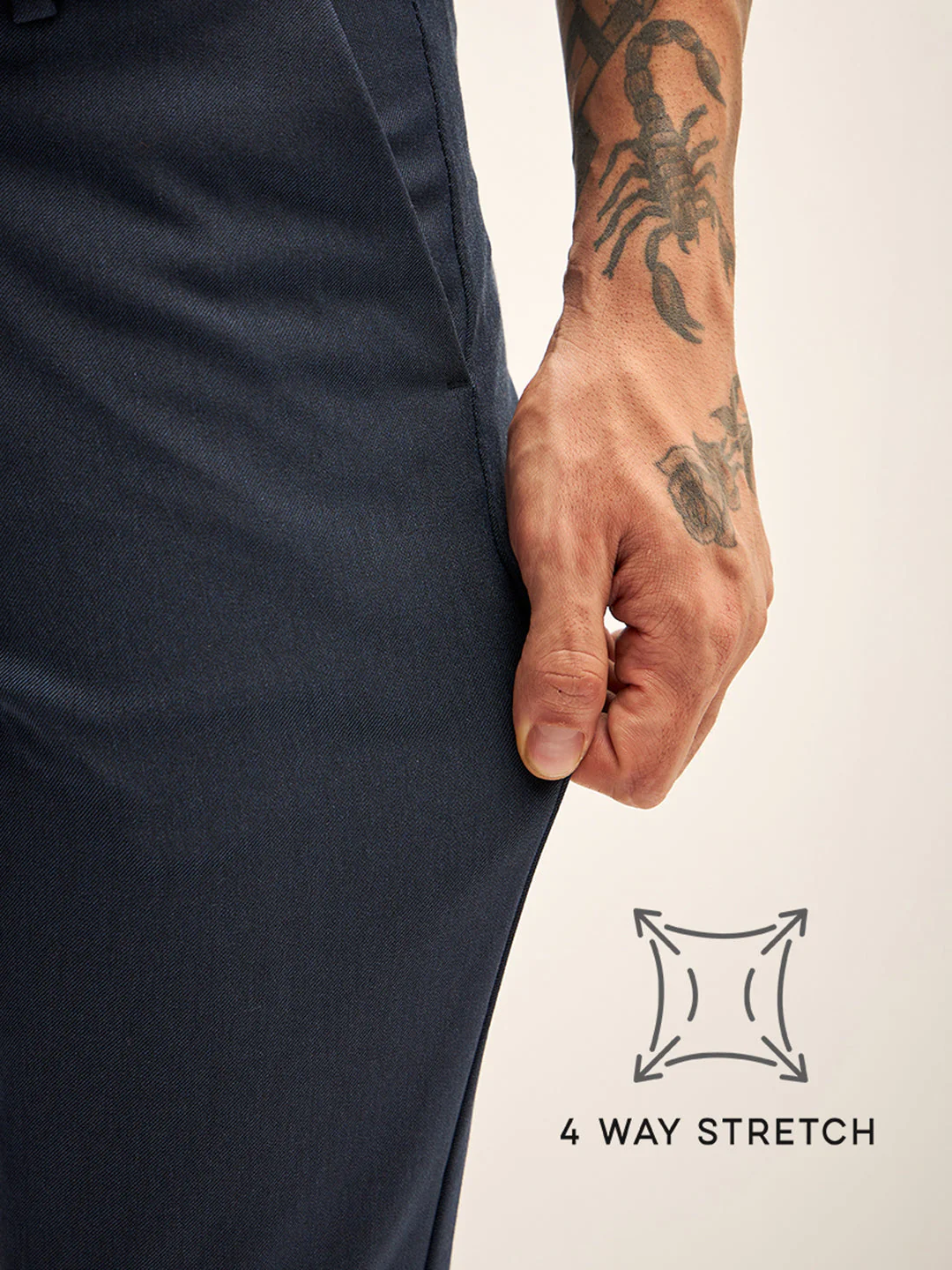 Men Navy Solid 4 Way Stretch Formal Trouser - Image 4