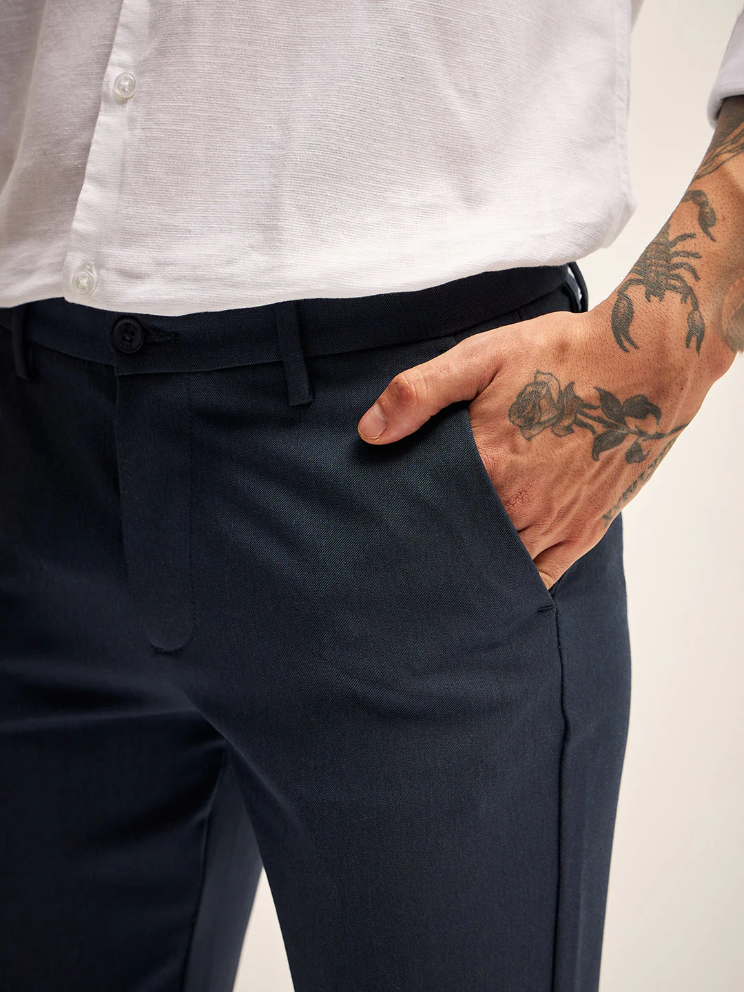 Men Navy Solid 4 Way Stretch Formal Trouser - Image 5