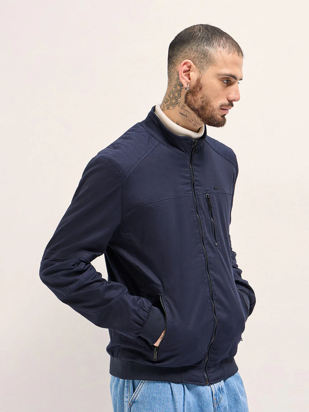 Men Navy Solid Regular Fit - Image 3