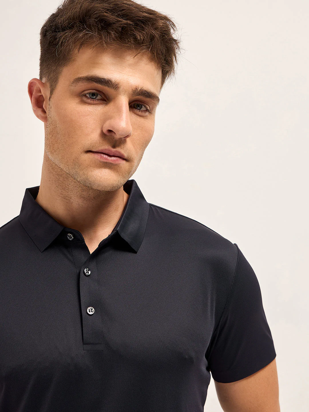 Men Navy Solid Regular Fit Polo T-shirt - Image 5