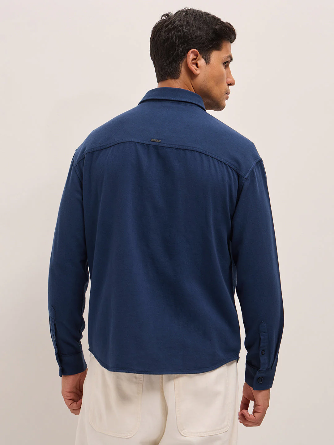 Men Navy Solid Relax Fit Overshirt - Image 2