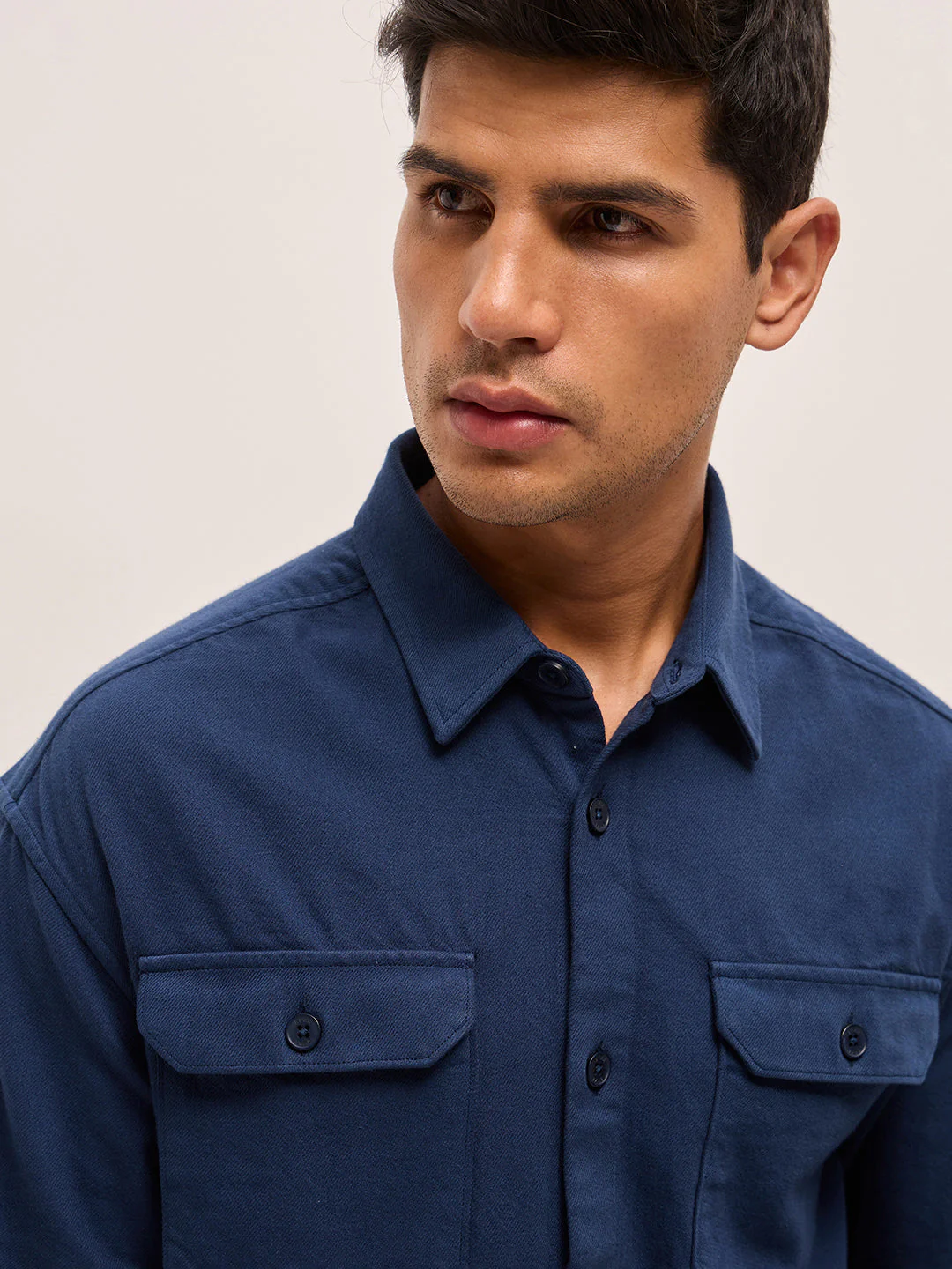 Men Navy Solid Relax Fit Overshirt - Image 5