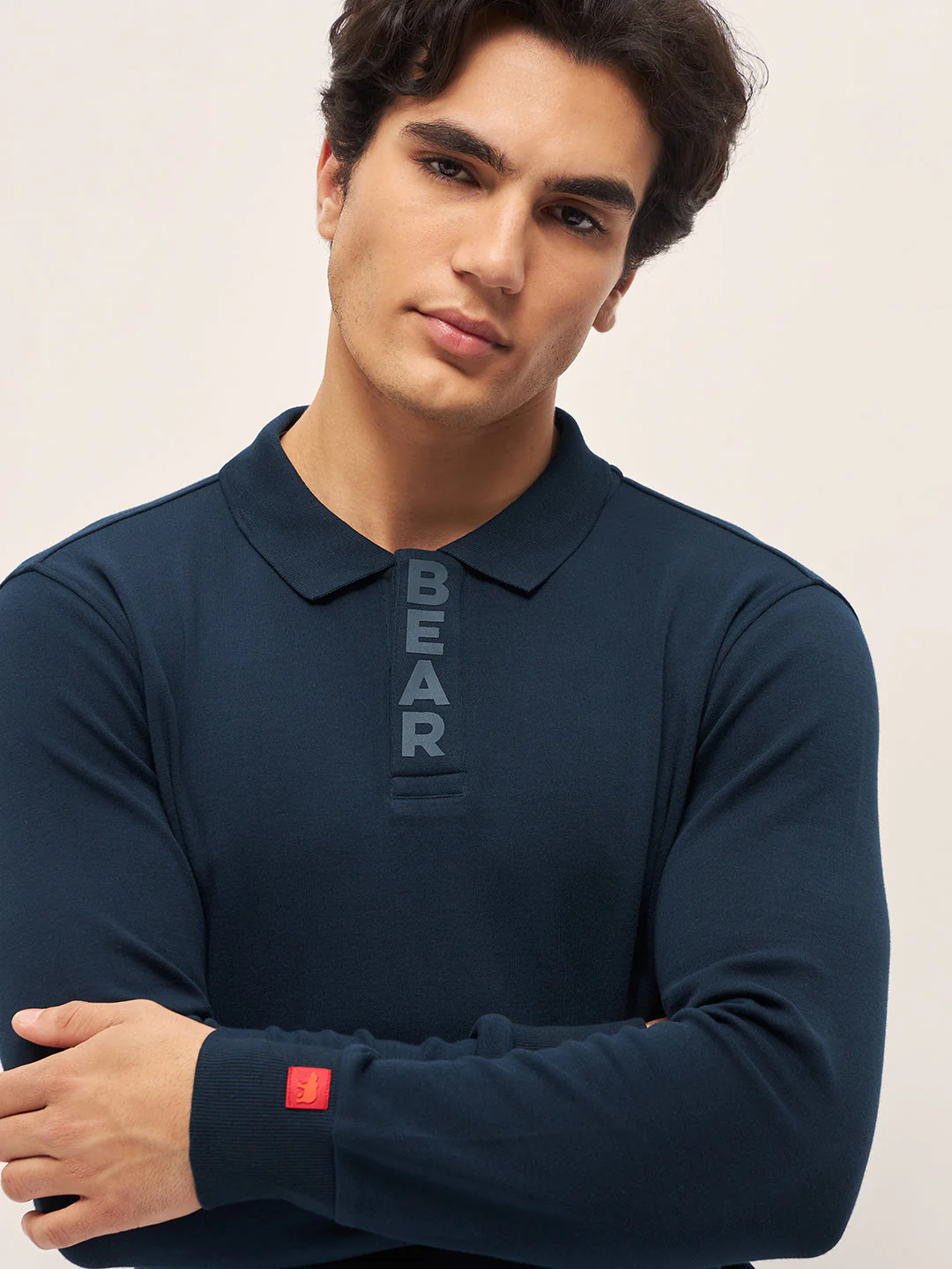 Men Navy Solid Slim Fit Polo Collar T-shirt - Image 4
