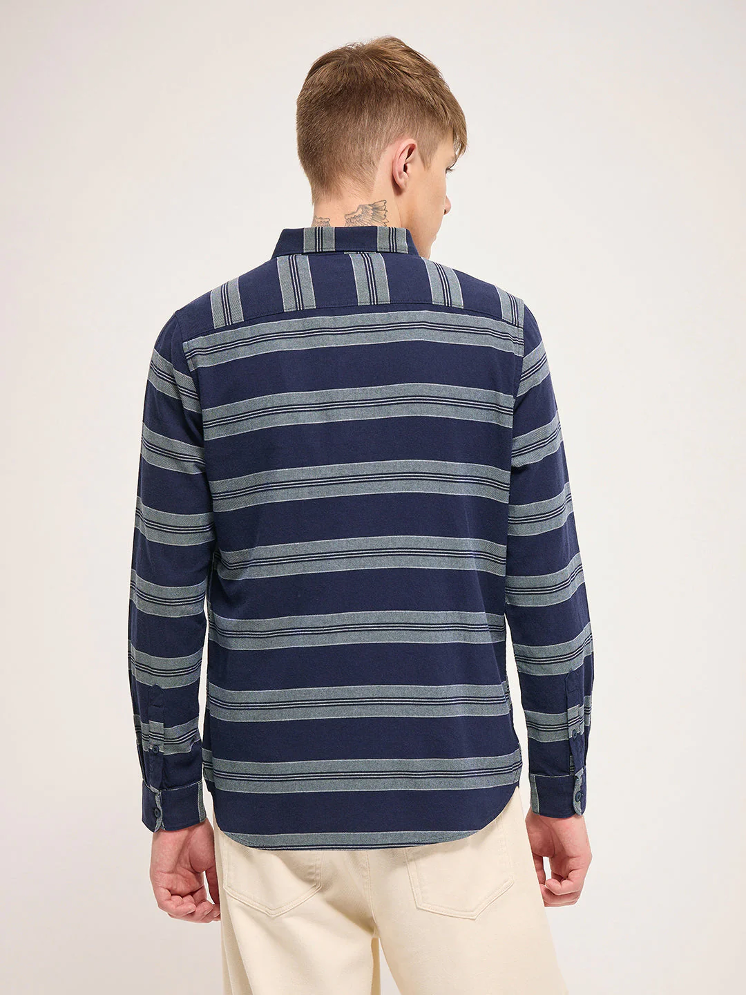 Men Navy Stripe Slim Fit Casual Shirt - Image 2