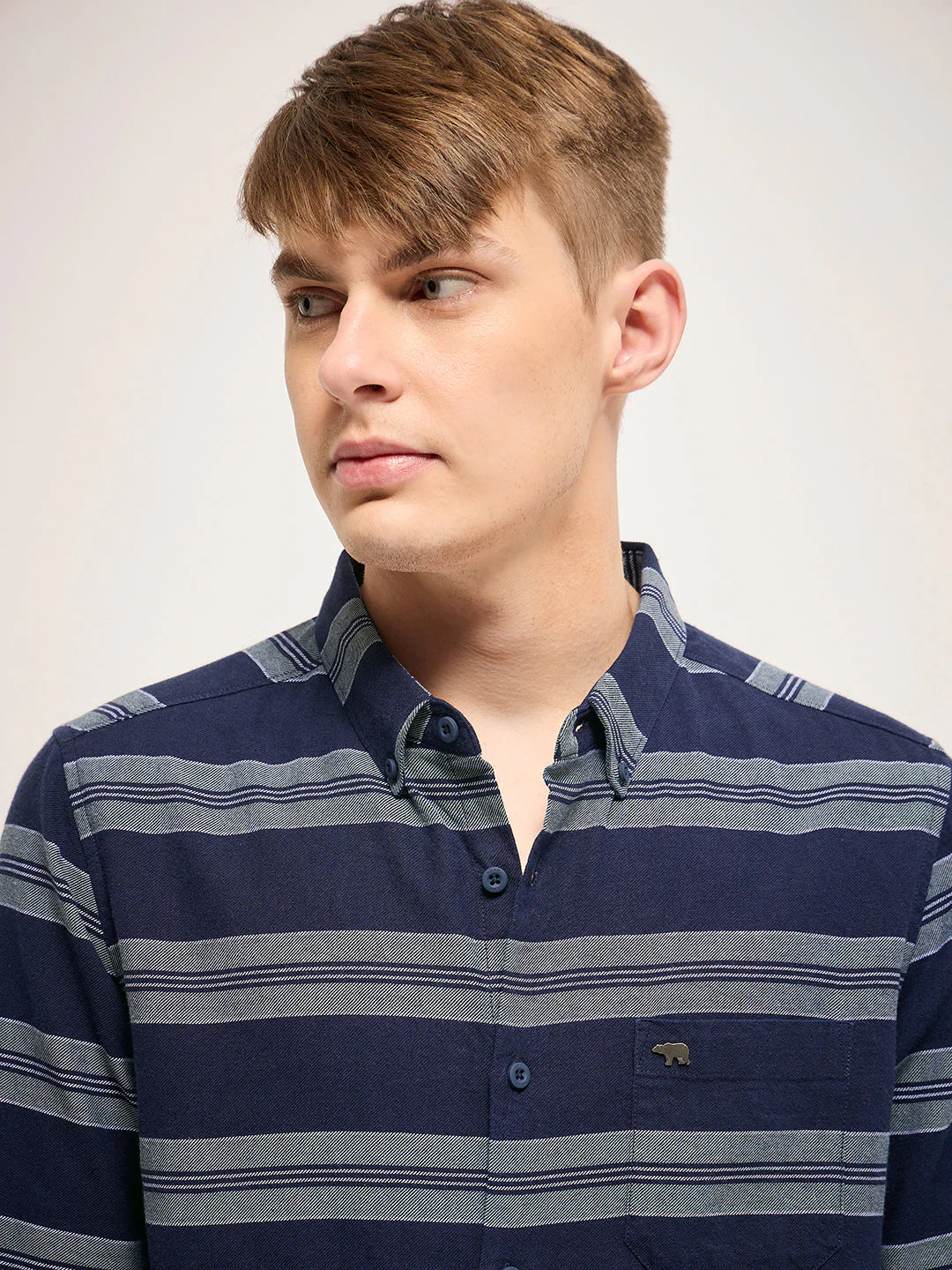 Men Navy Stripe Slim Fit Casual Shirt - Image 4