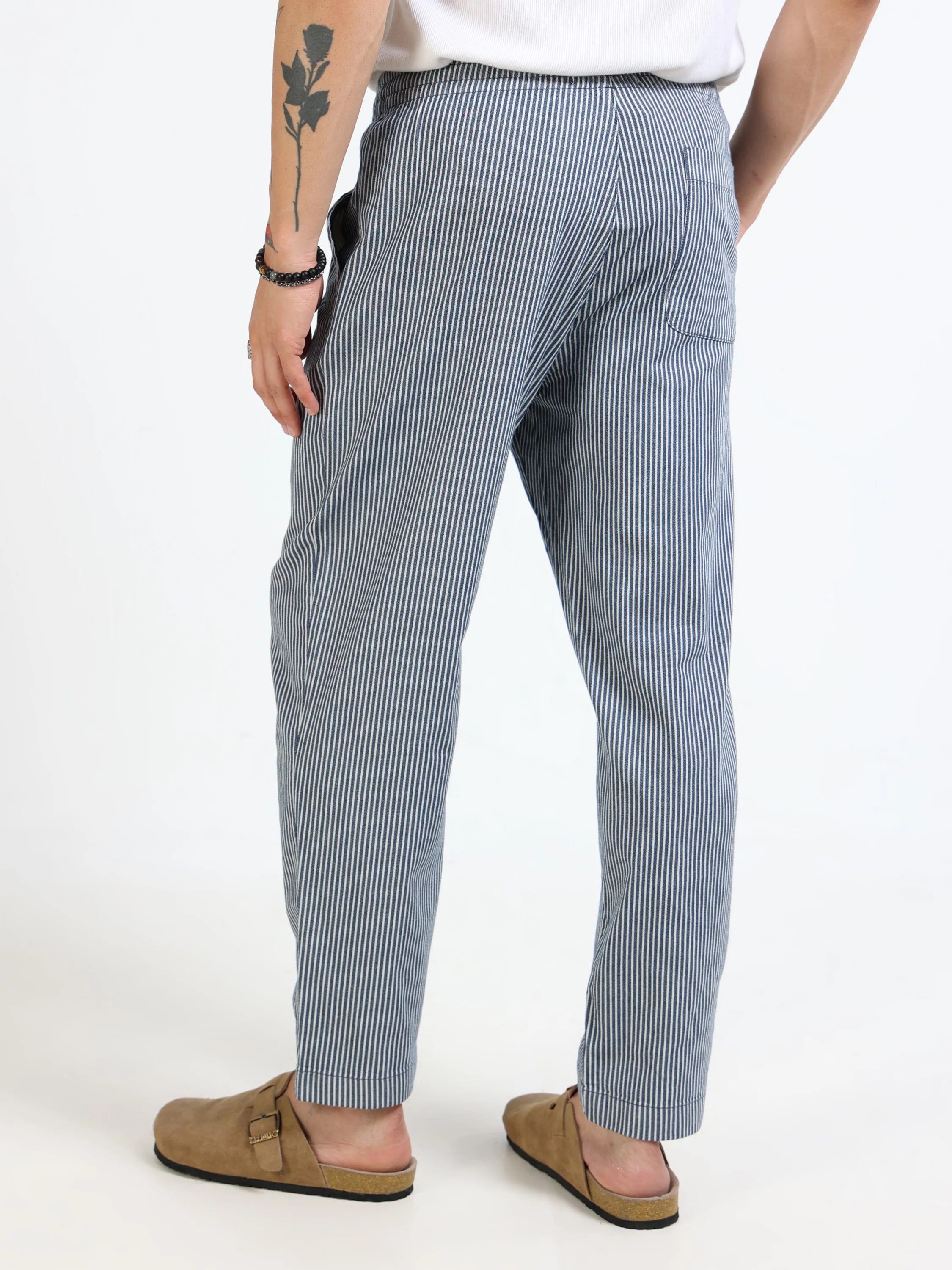 Men Navy Striped Fit Pants - Image 3
