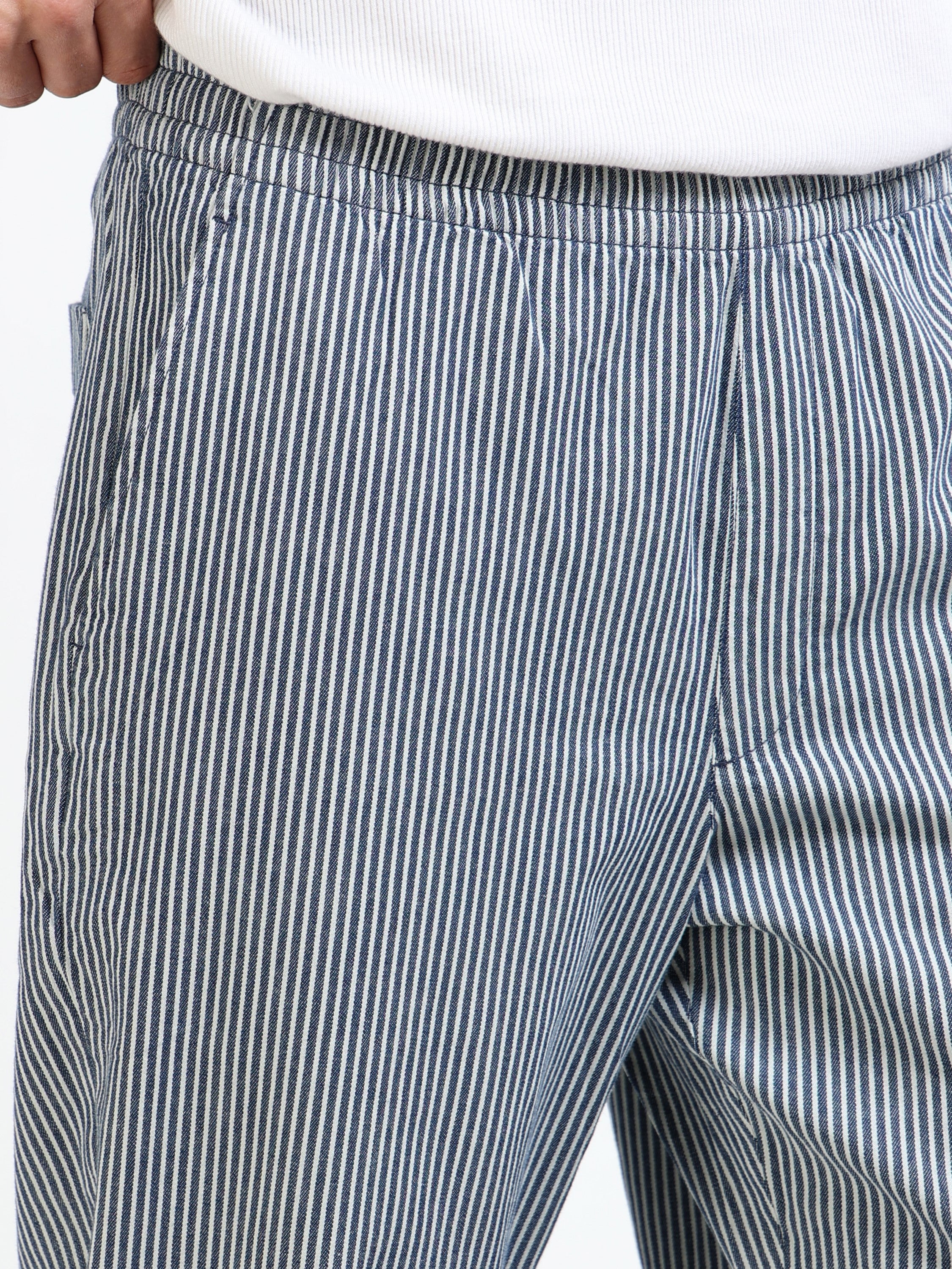 Men Navy Striped Fit Pants - Image 4