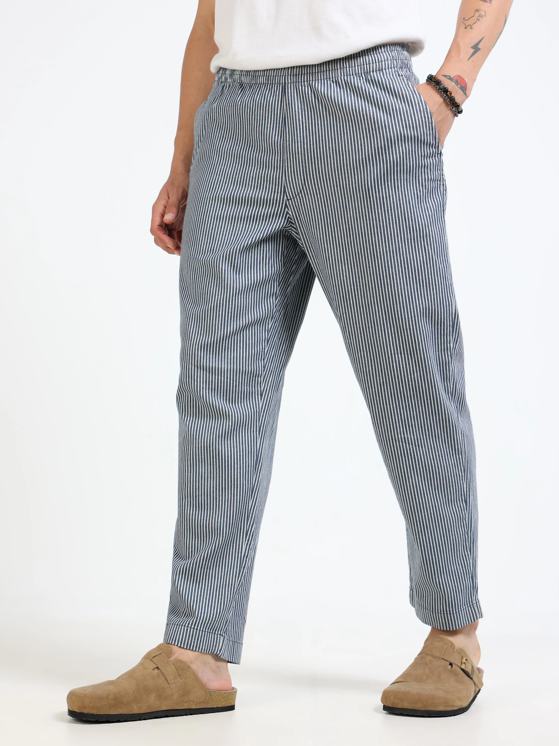 Men Navy Striped Fit Pants - Image 5