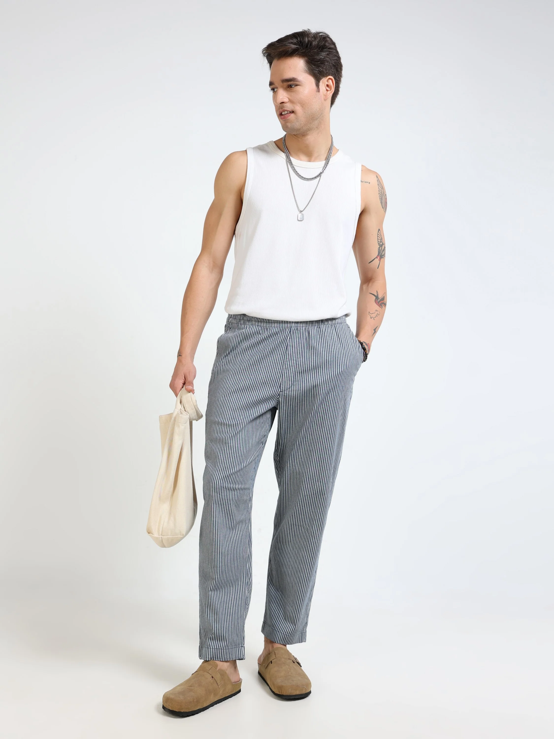 Men Navy Striped Fit Pants - Image 6