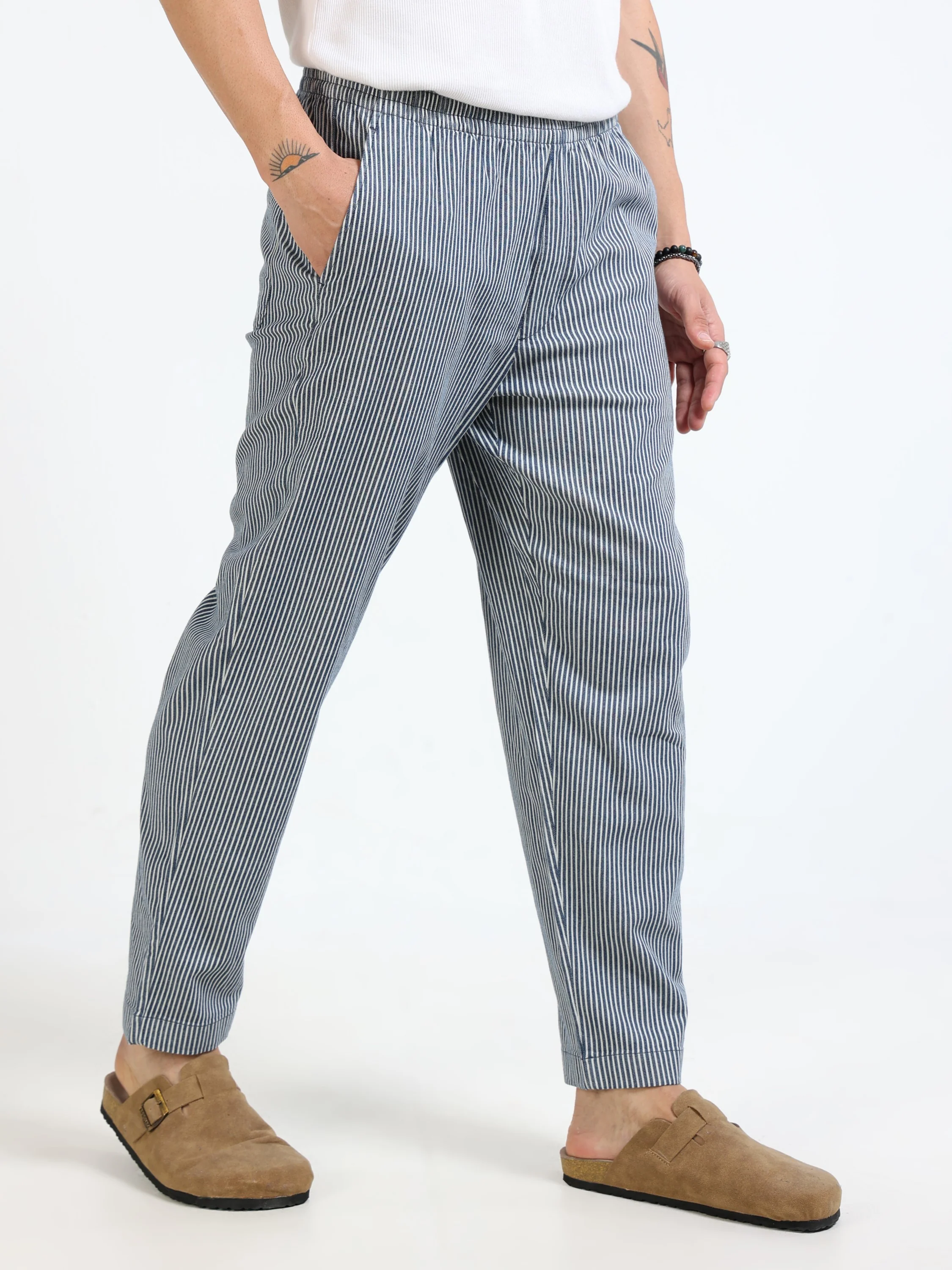 Men Navy Striped Fit Pants - Image 7