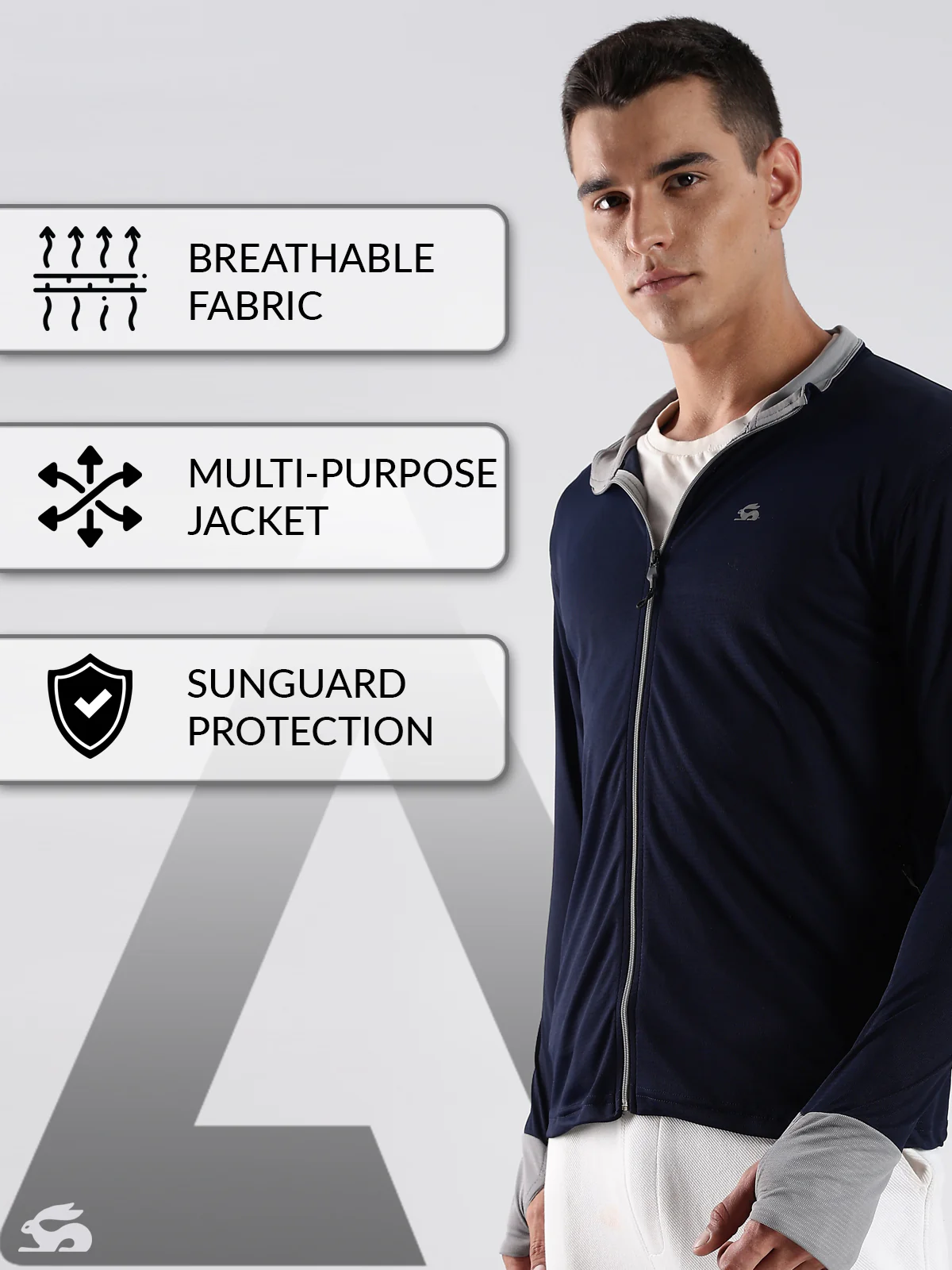 Men Navy Sunscreen Jacket With UV Protection And Zipper - Image 2
