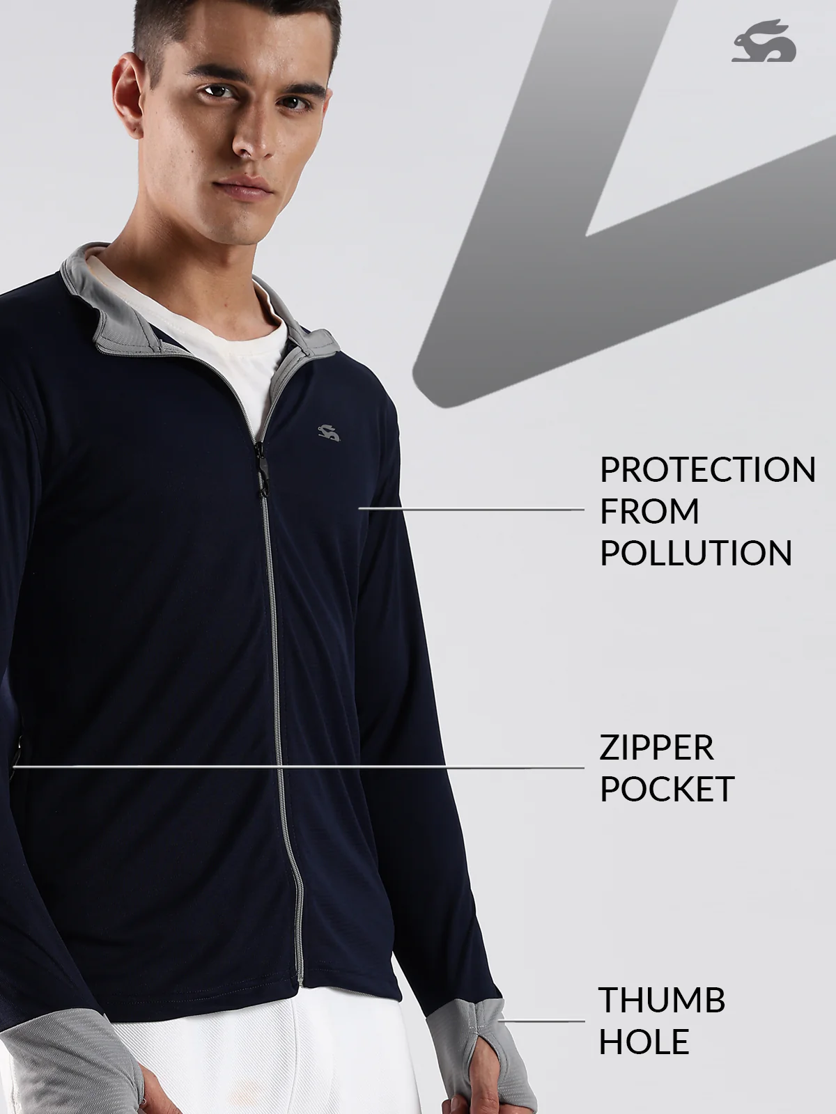 Men Navy Sunscreen Jacket With UV Protection And Zipper - Image 3