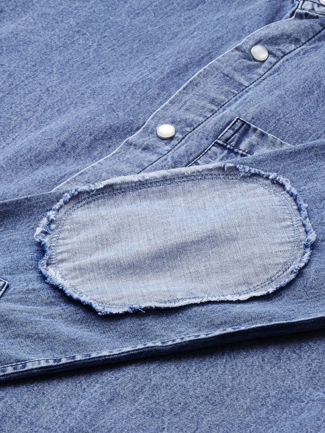 Men Navy Tencel Elbow Patch Shirt - Image 5