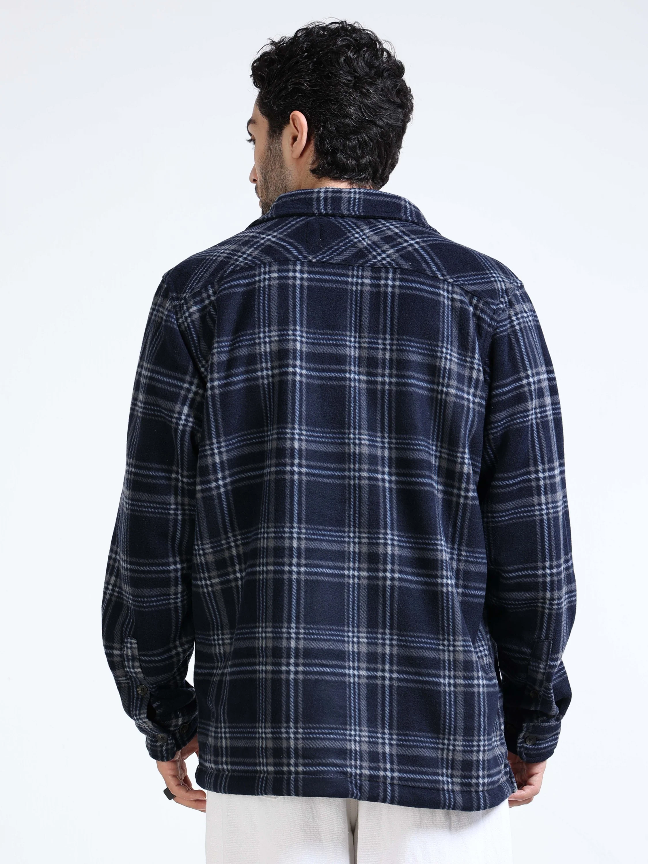 Men Navy Polar Fleece Shacket - Image 3