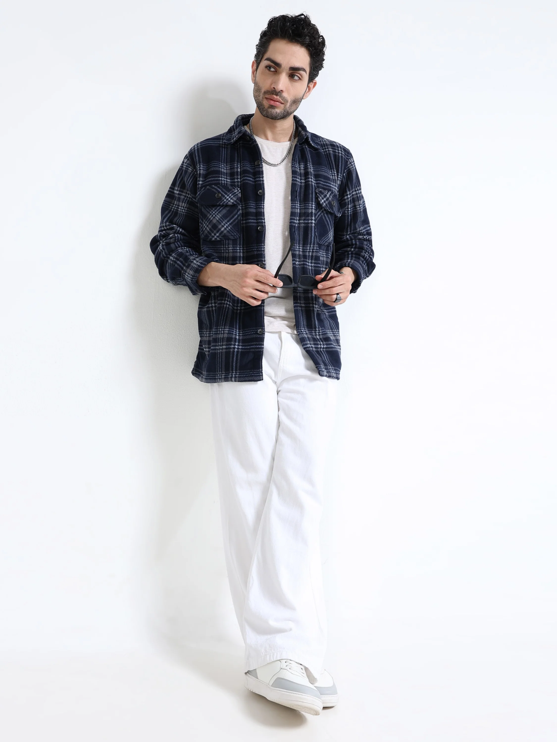 Men Navy Polar Fleece Shacket - Image 6
