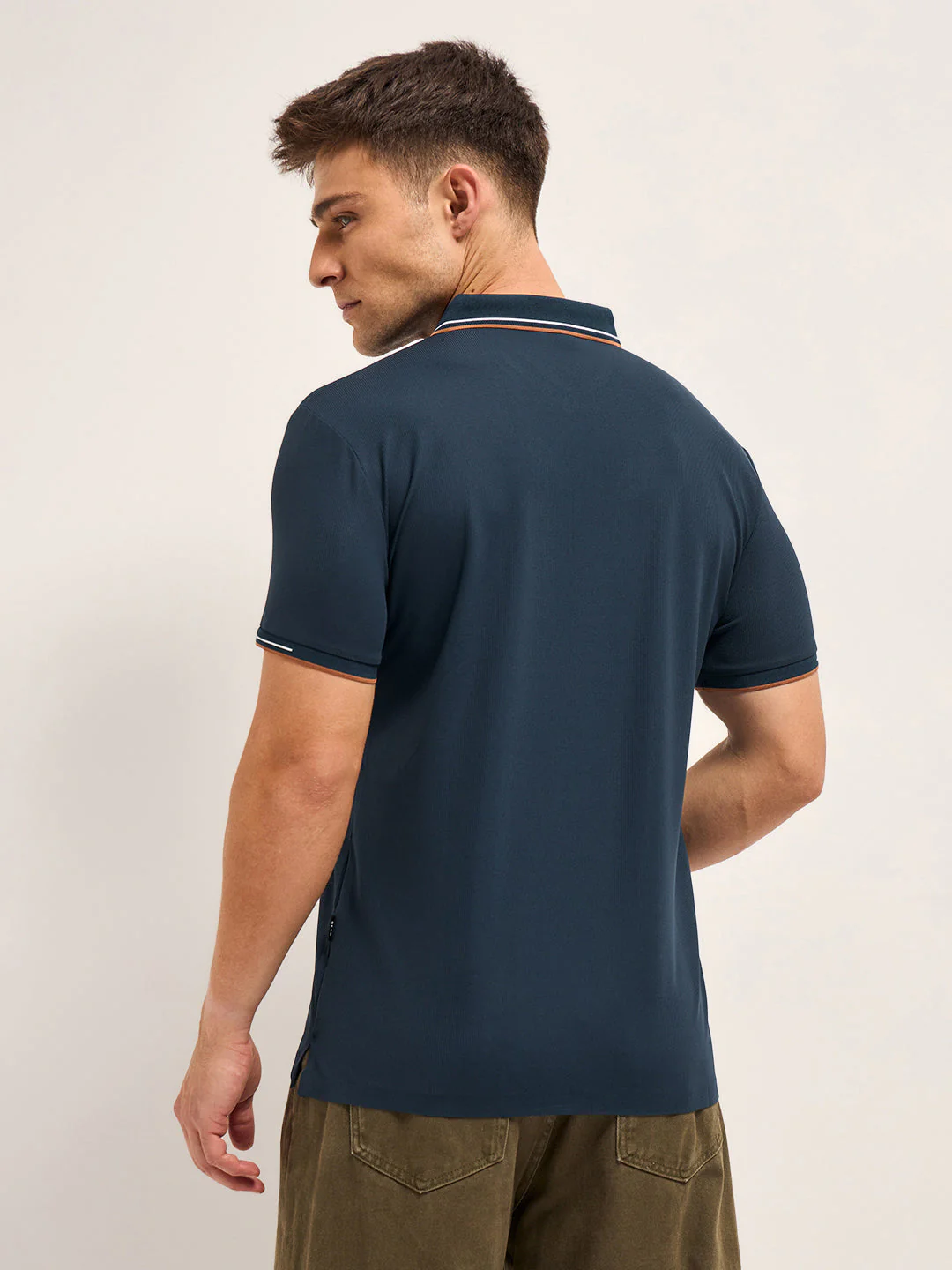 Men NavyContrast Piping Slim Fit Polo T-shirt - Image 2