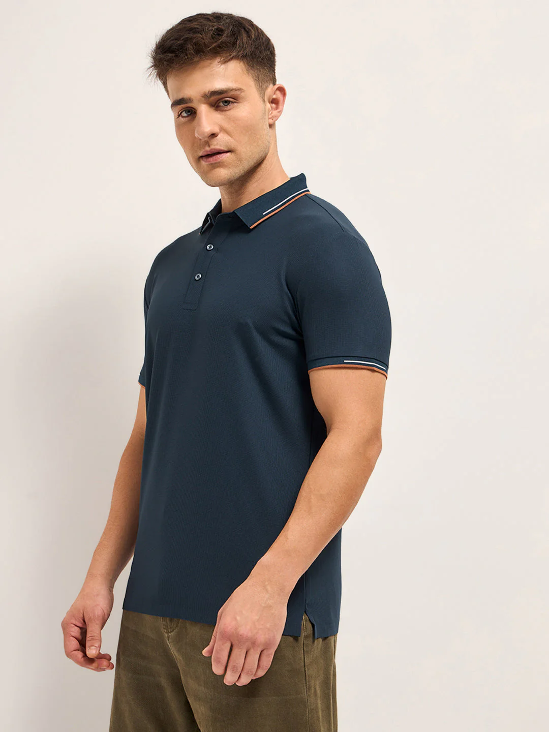 Men NavyContrast Piping Slim Fit Polo T-shirt - Image 3