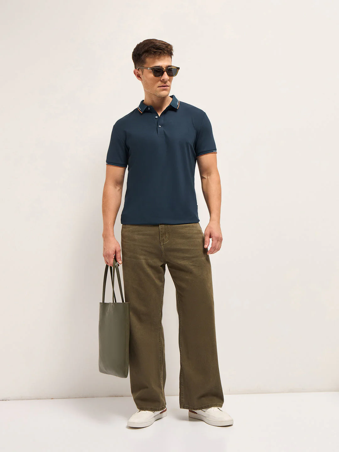 Men NavyContrast Piping Slim Fit Polo T-shirt - Image 4