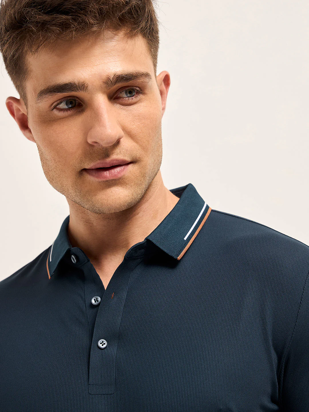Men NavyContrast Piping Slim Fit Polo T-shirt - Image 5
