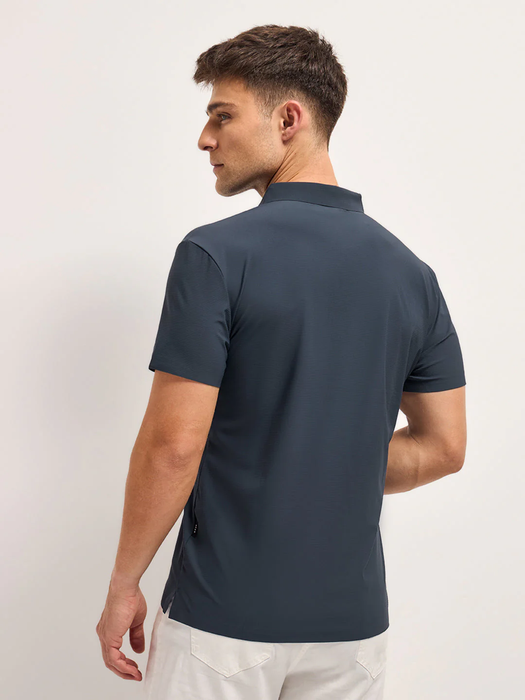 Men Nay Self Design Slim Fit Polo T-shirt - Image 2