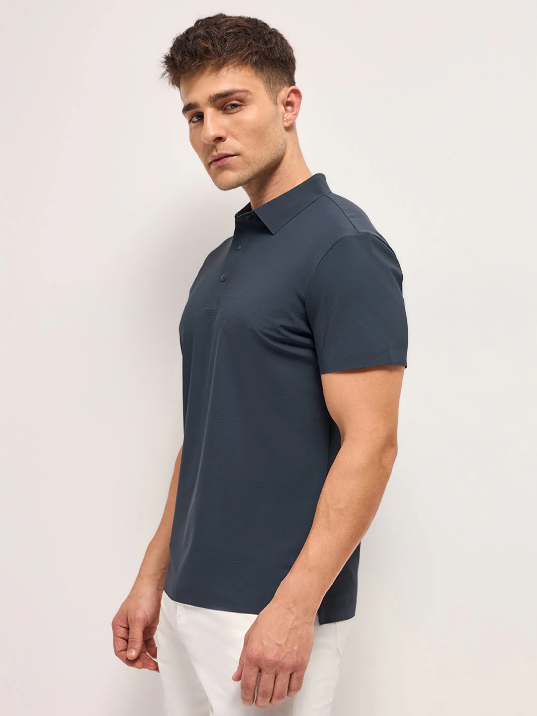 Men Nay Self Design Slim Fit Polo T-shirt - Image 3
