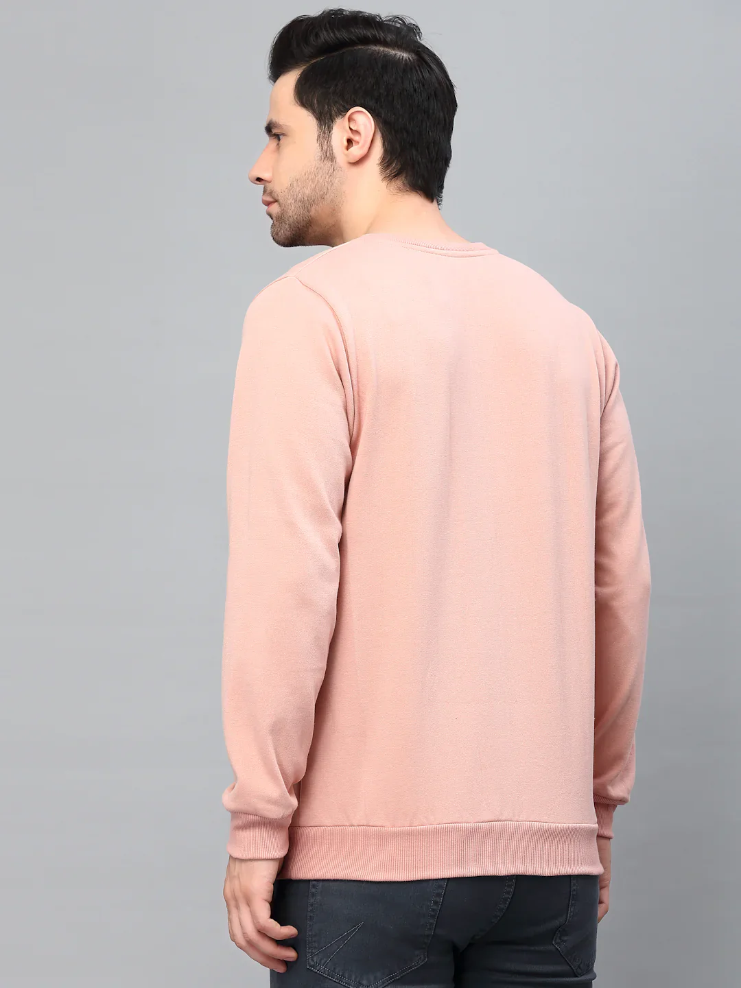 Men Neck Stitch Detail Basic Fleece Sweatshirt - Image 2