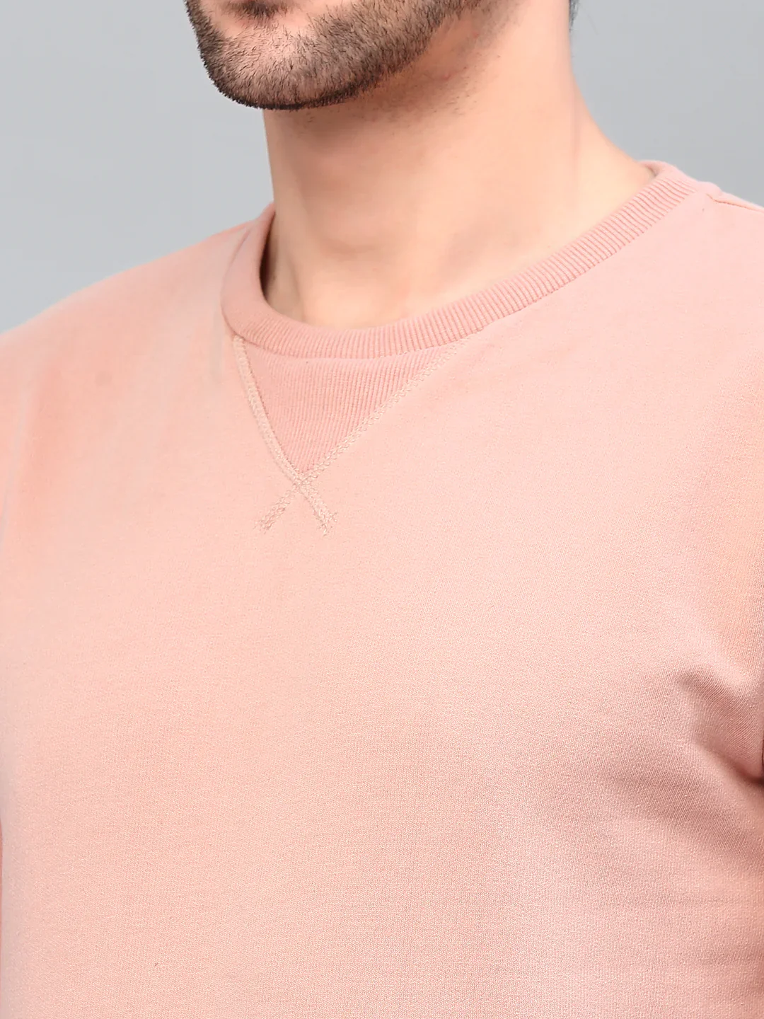 Men Neck Stitch Detail Basic Fleece Sweatshirt - Image 4