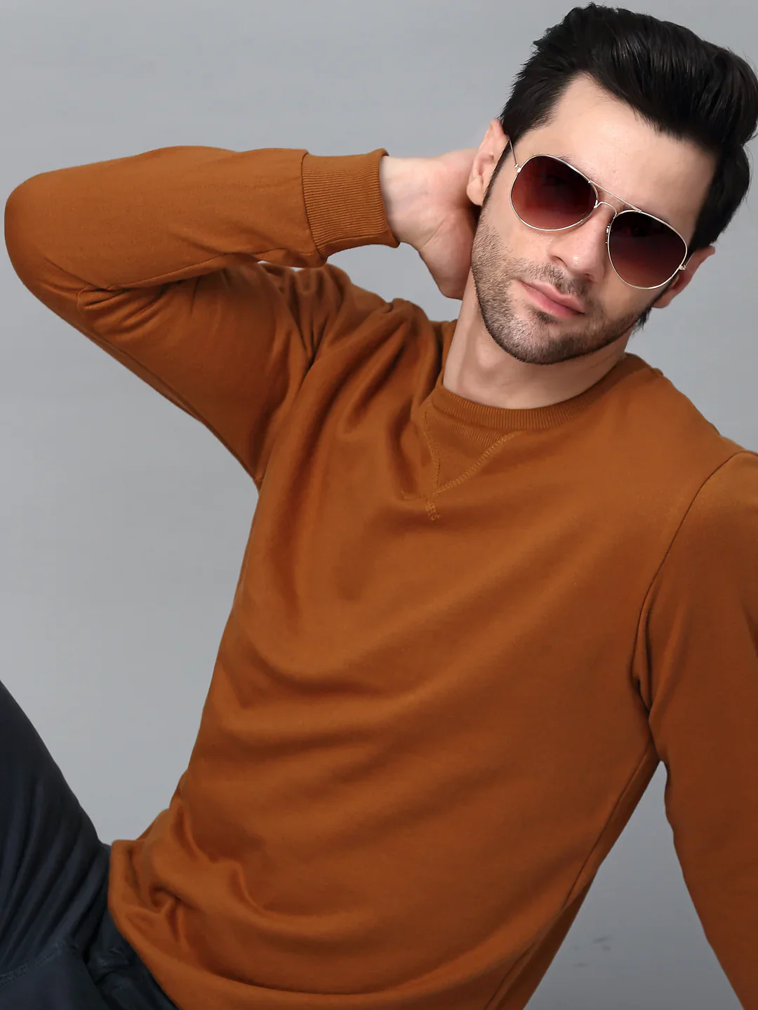 Men Neck Stitch Detail Basic Fleece Sweatshirt - Image 5