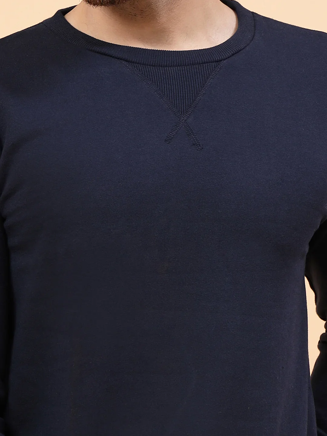 Men Neck Stitch Detail Basic Fleece Sweatshirt - Image 4
