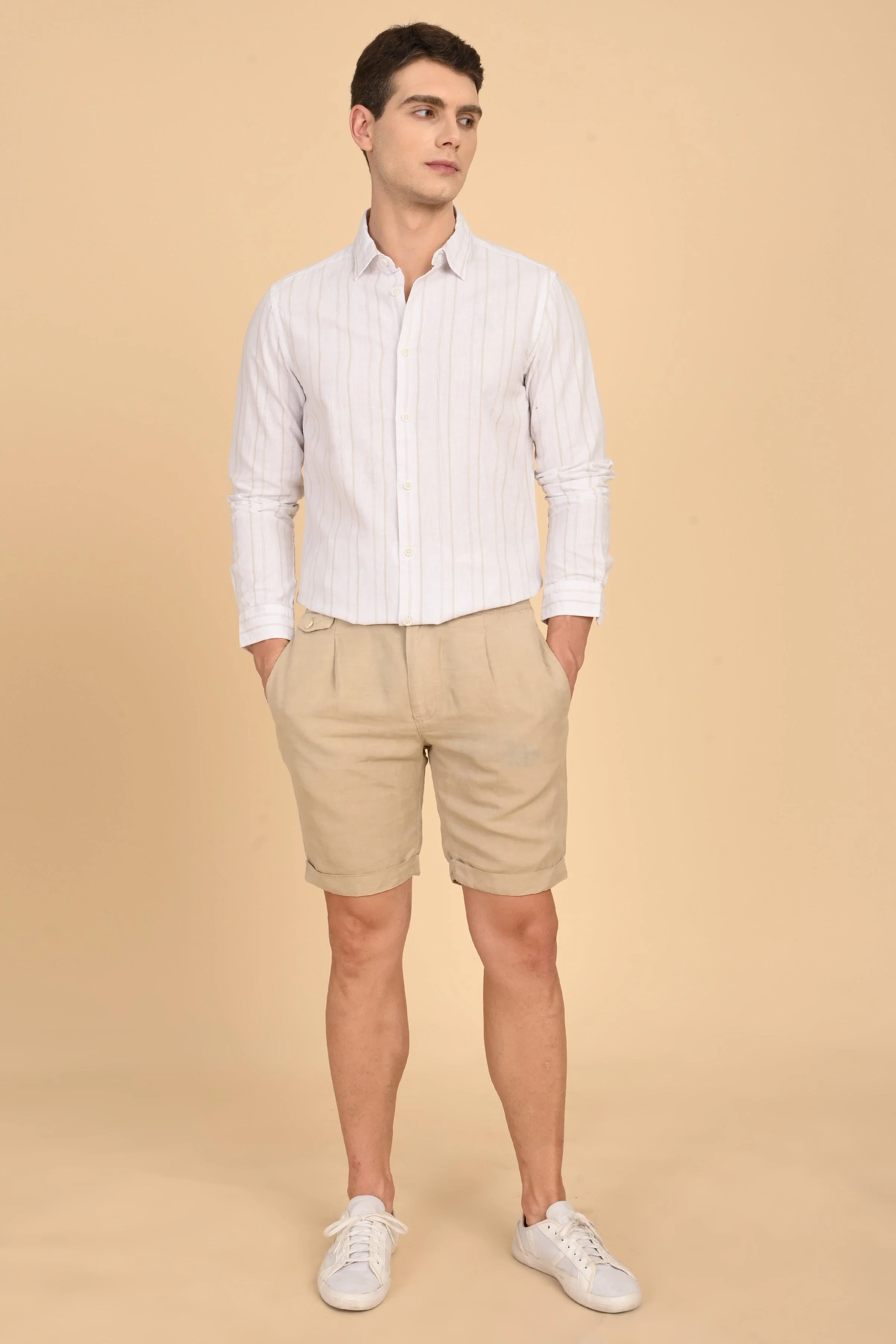 Men Newton White Cotton Linen Striped Shirt - Image 4