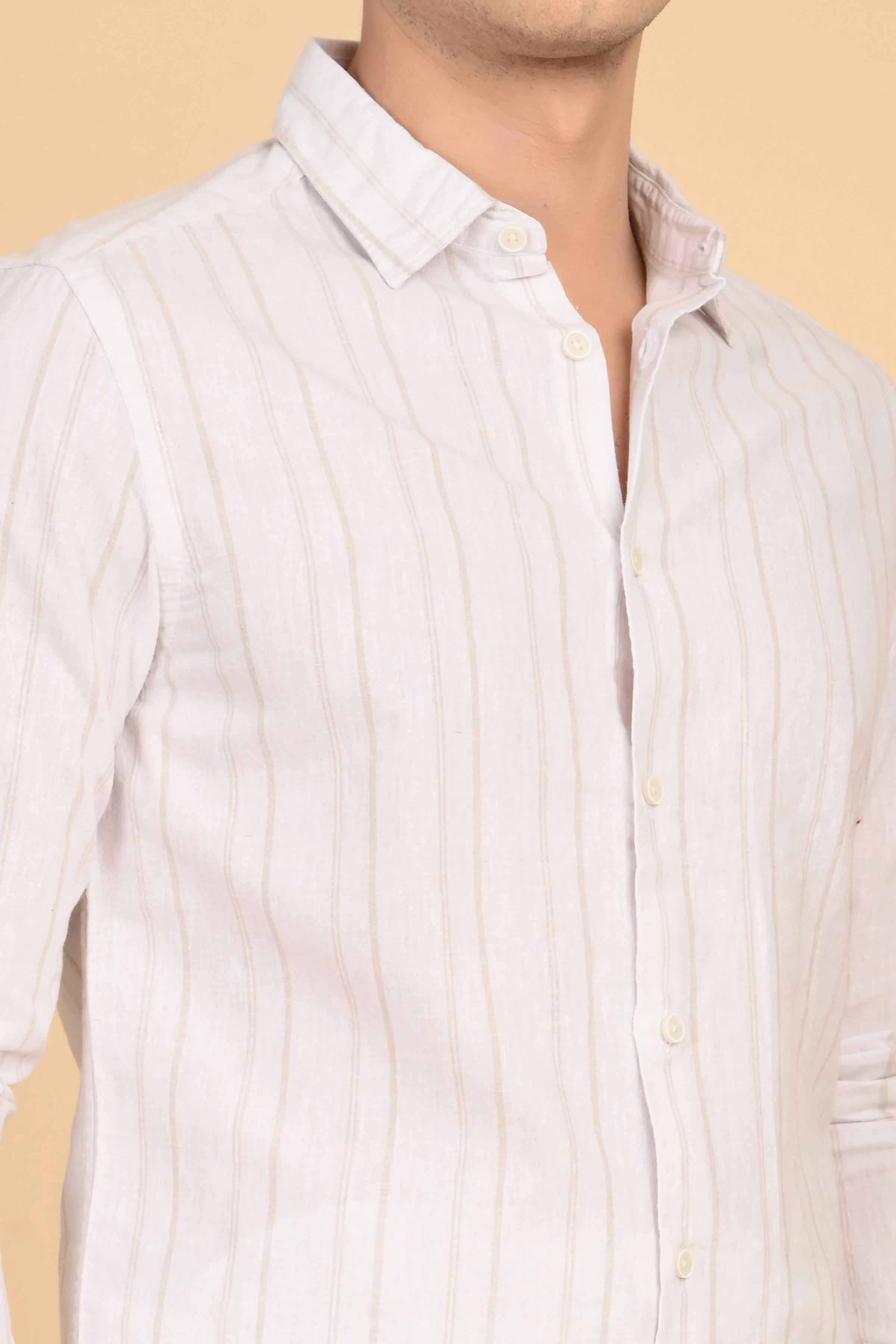 Men Newton White Cotton Linen Striped Shirt - Image 5