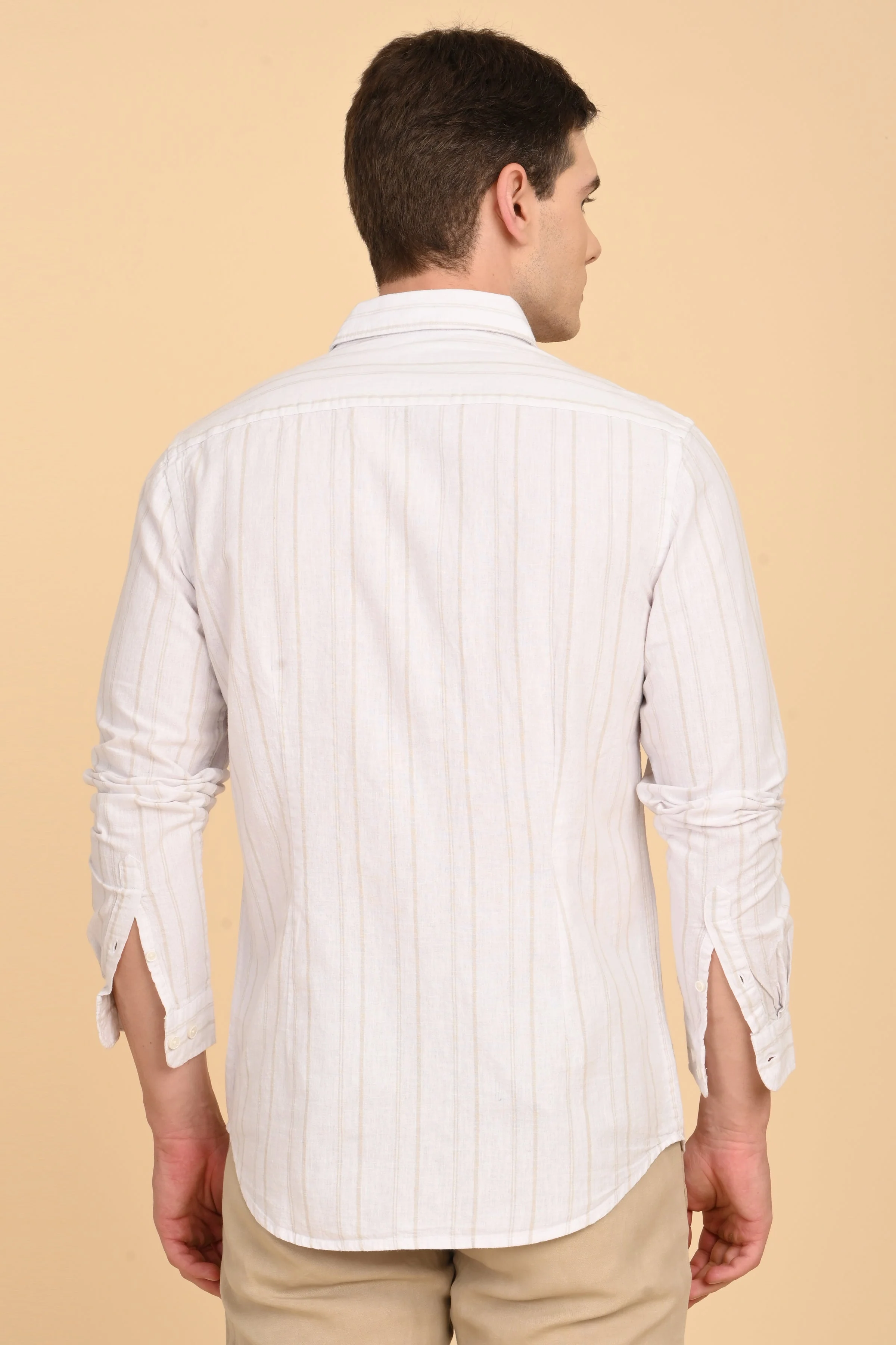 Men Newton White Cotton Linen Striped Shirt - Image 7