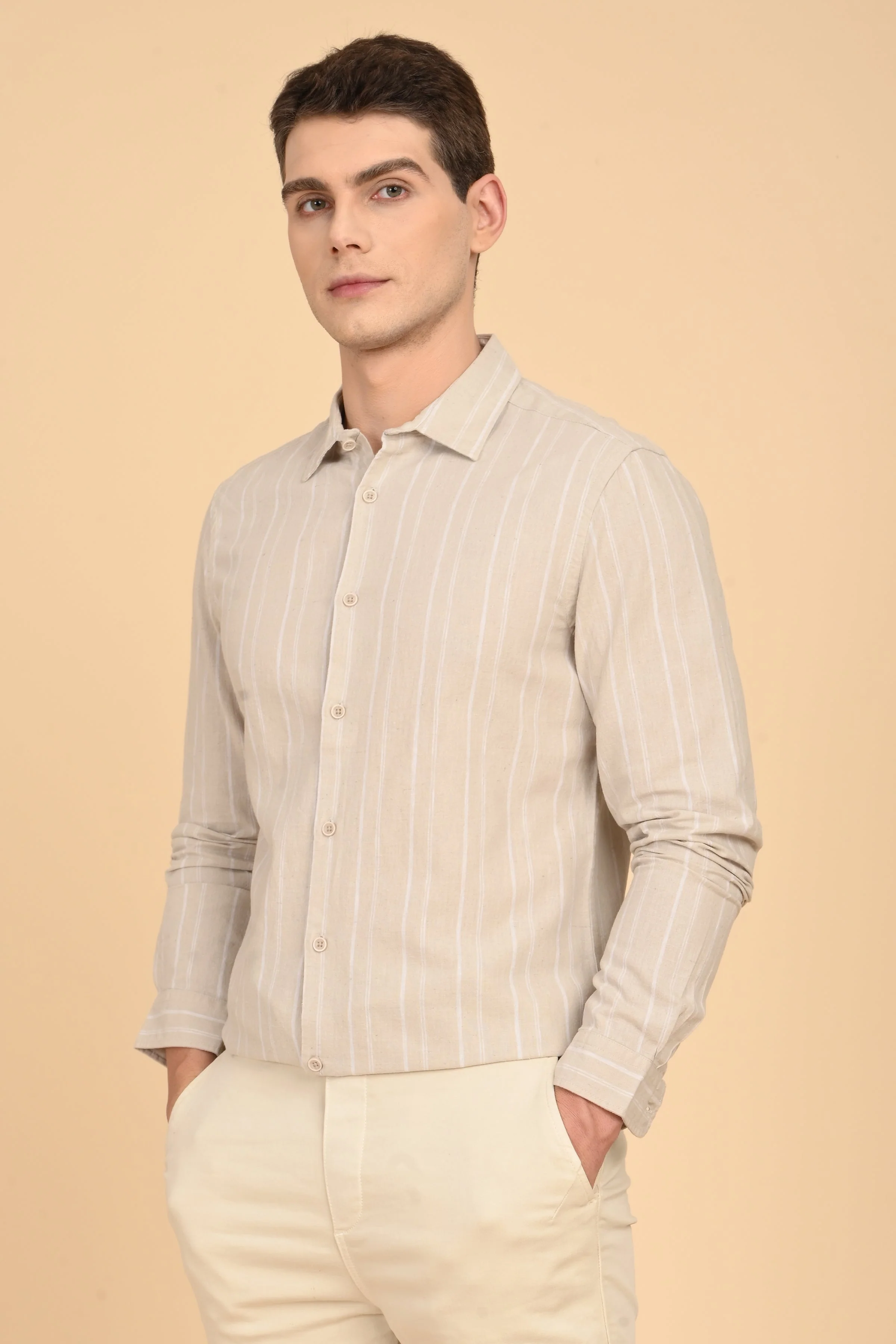 Men Newton Cotton Linen Striped Shirt Pista - Image 2