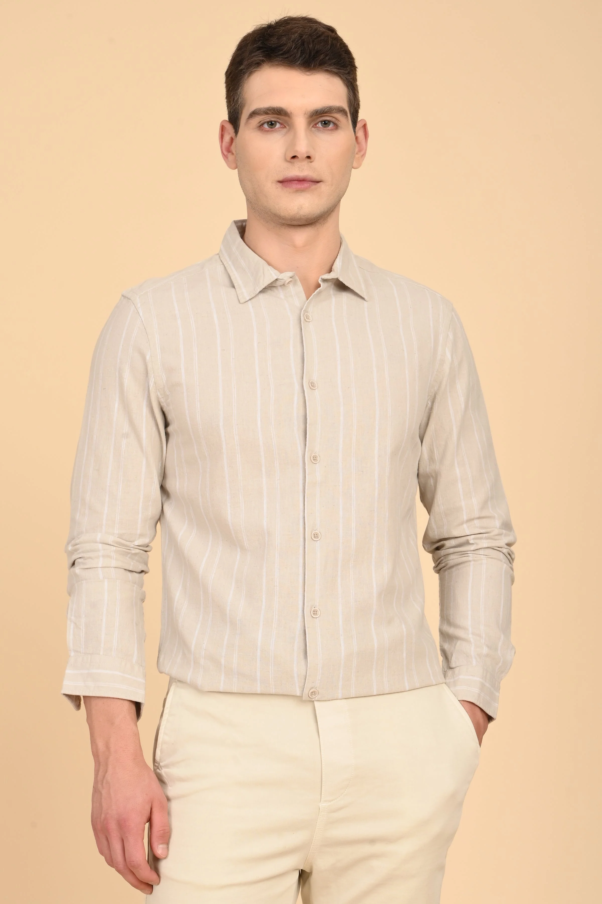 Men Newton Cotton Linen Striped Shirt Pista - Image 3