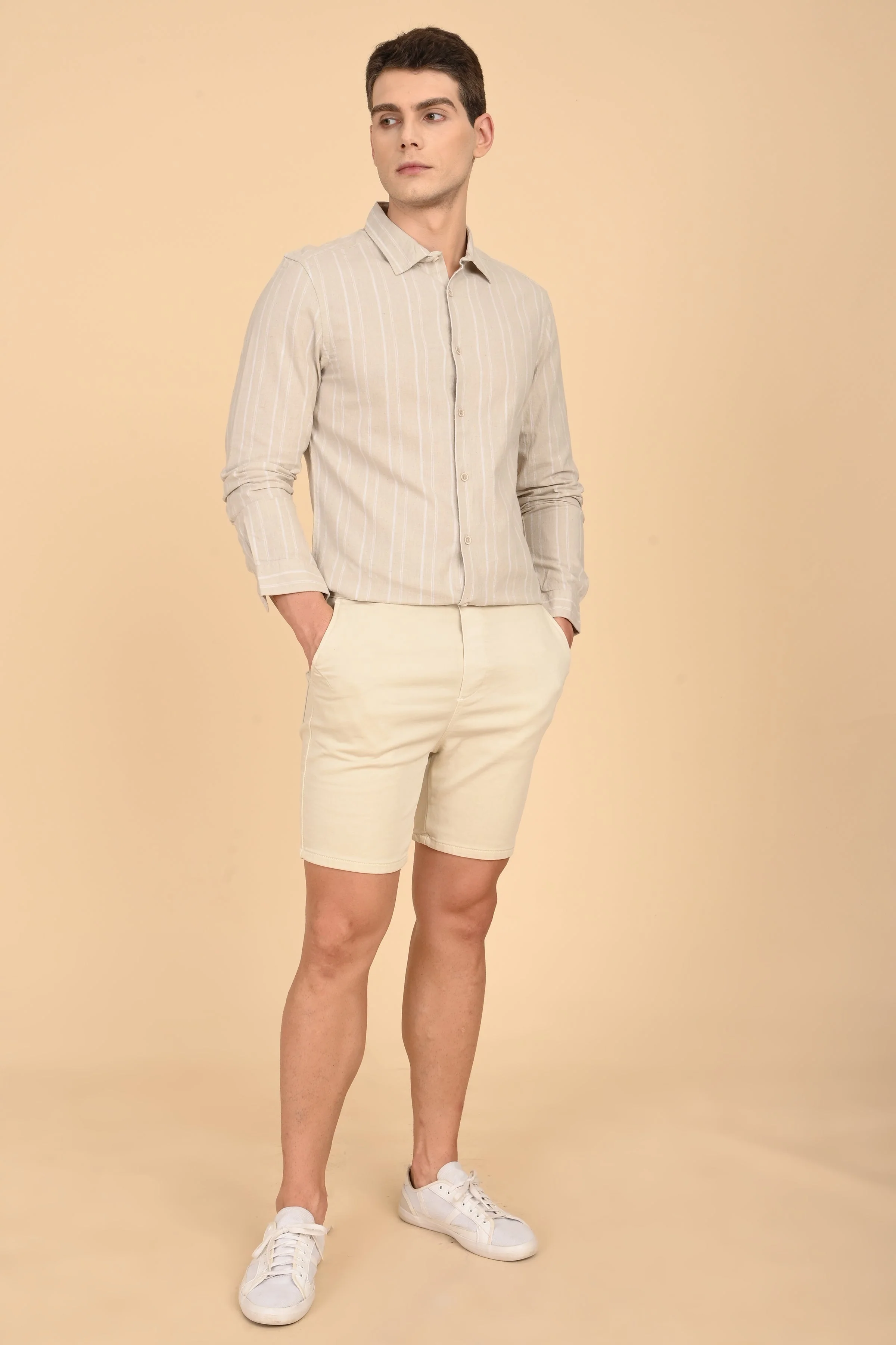 Men Newton Cotton Linen Striped Shirt Pista - Image 4