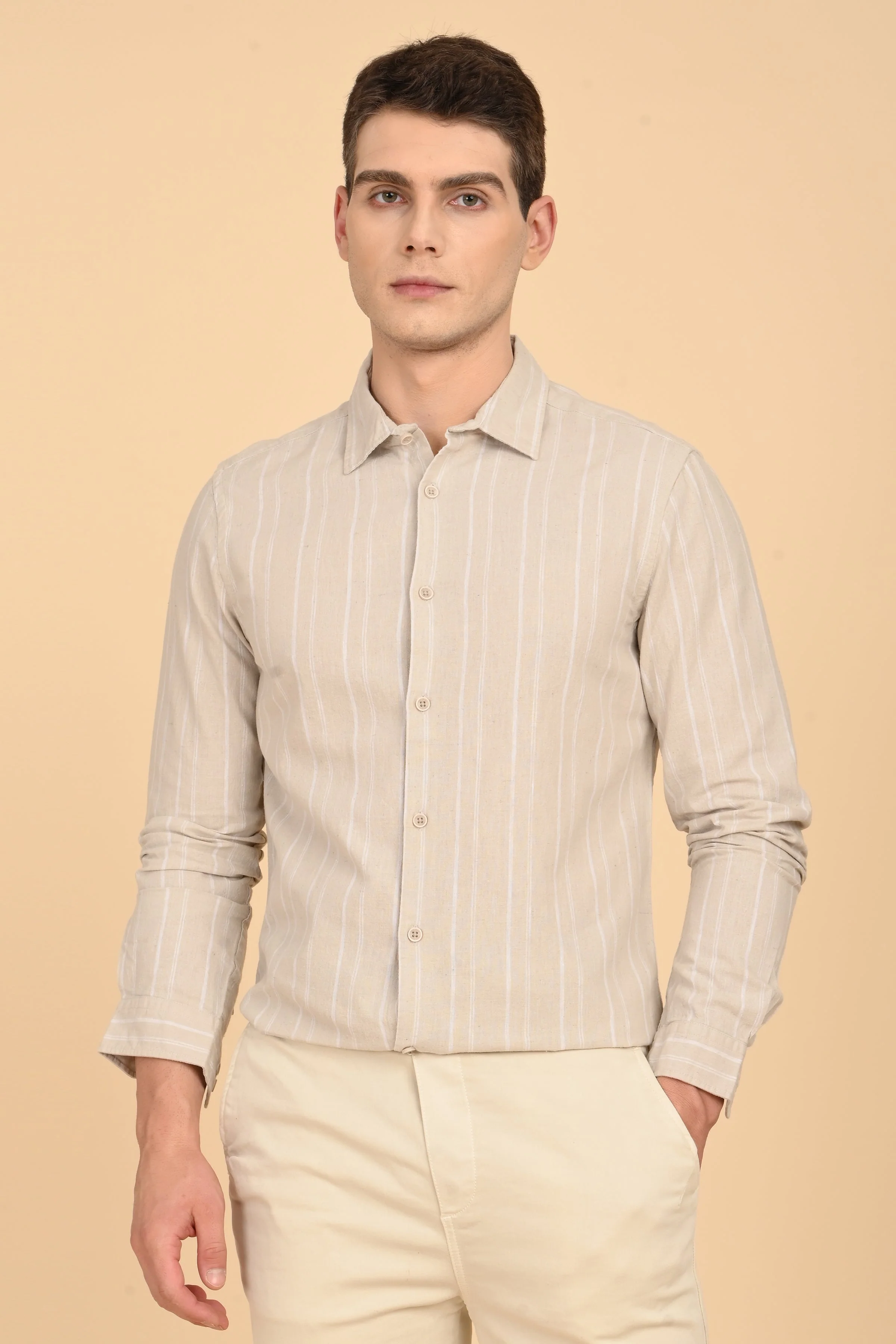 Men Newton Cotton Linen Striped Shirt Pista - Image 6