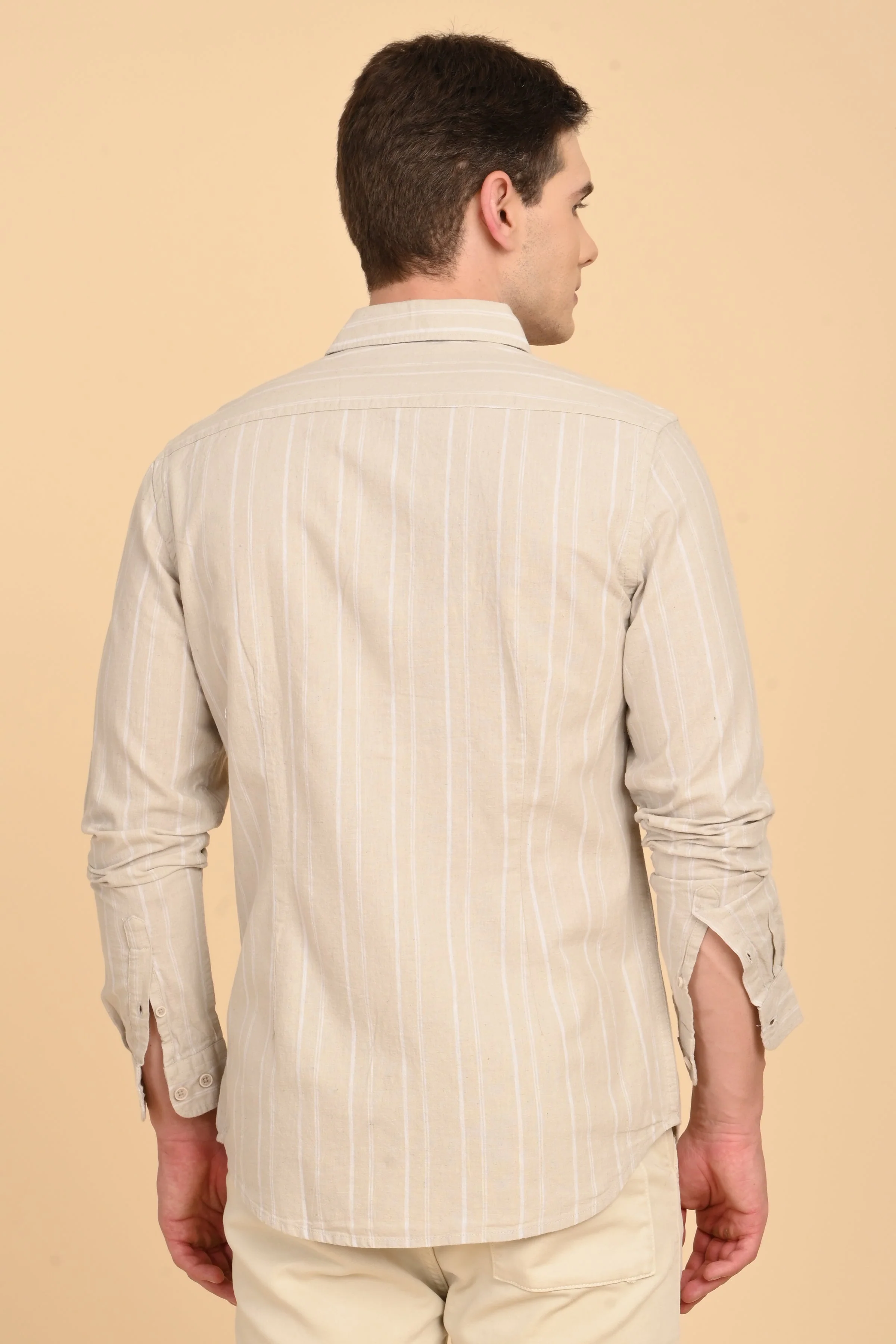 Men Newton Cotton Linen Striped Shirt Pista - Image 7