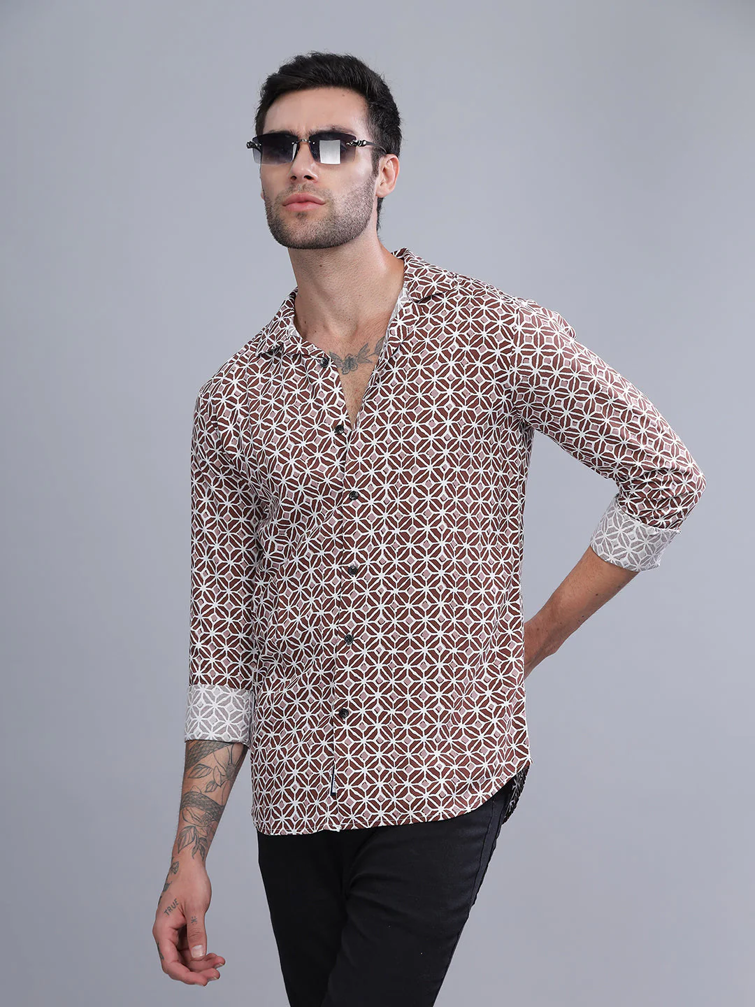 Men Nome Brown Rayon Shirt - Image 3