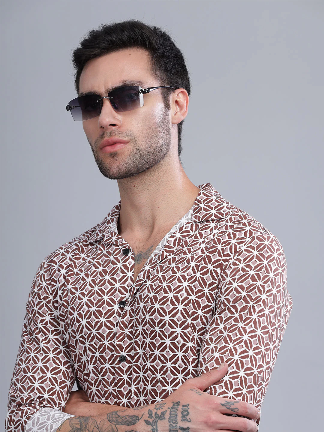 Men Nome Brown Rayon Shirt - Image 4