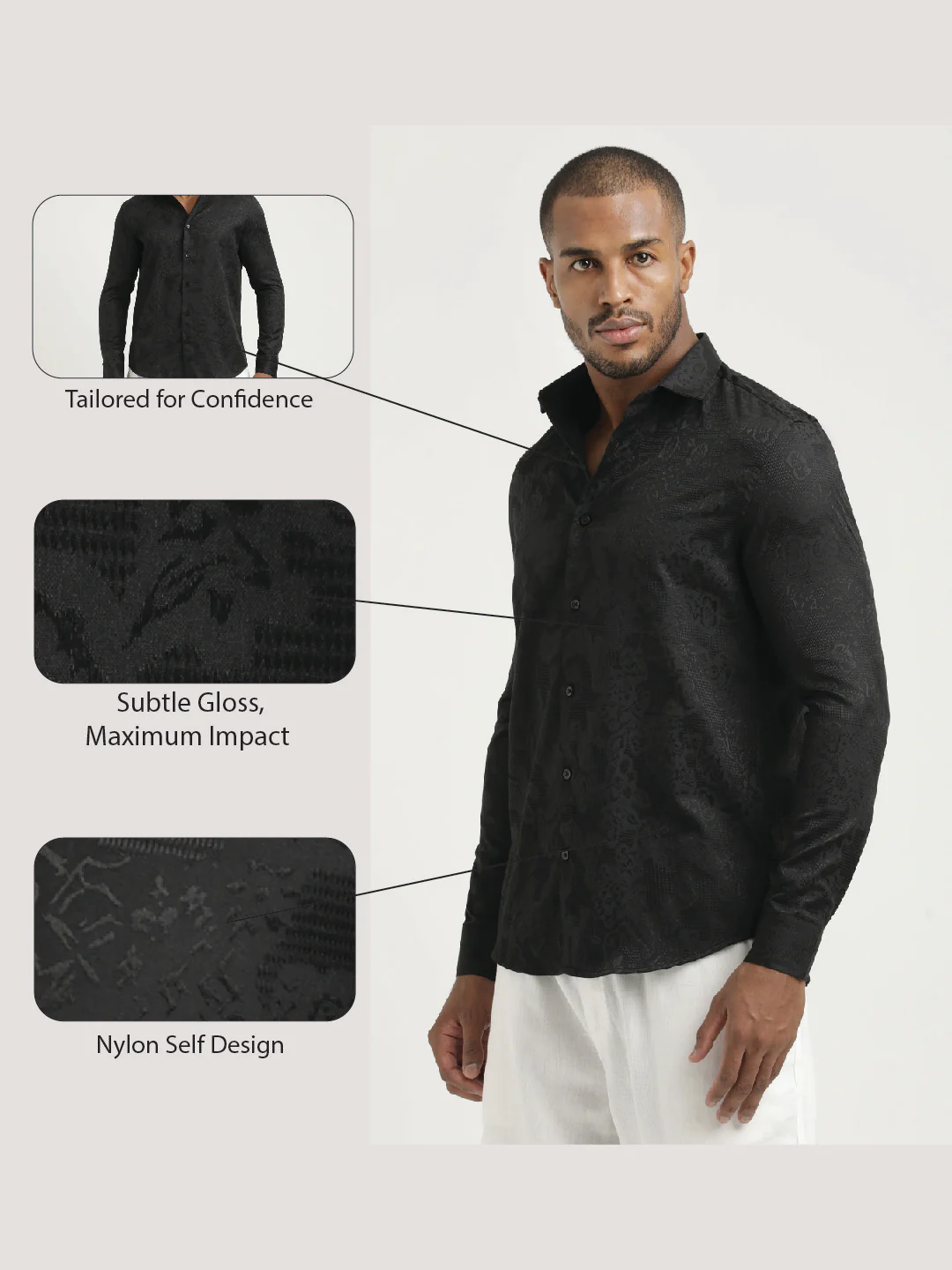 Men Nylon Self-Design Shirt - Image 2
