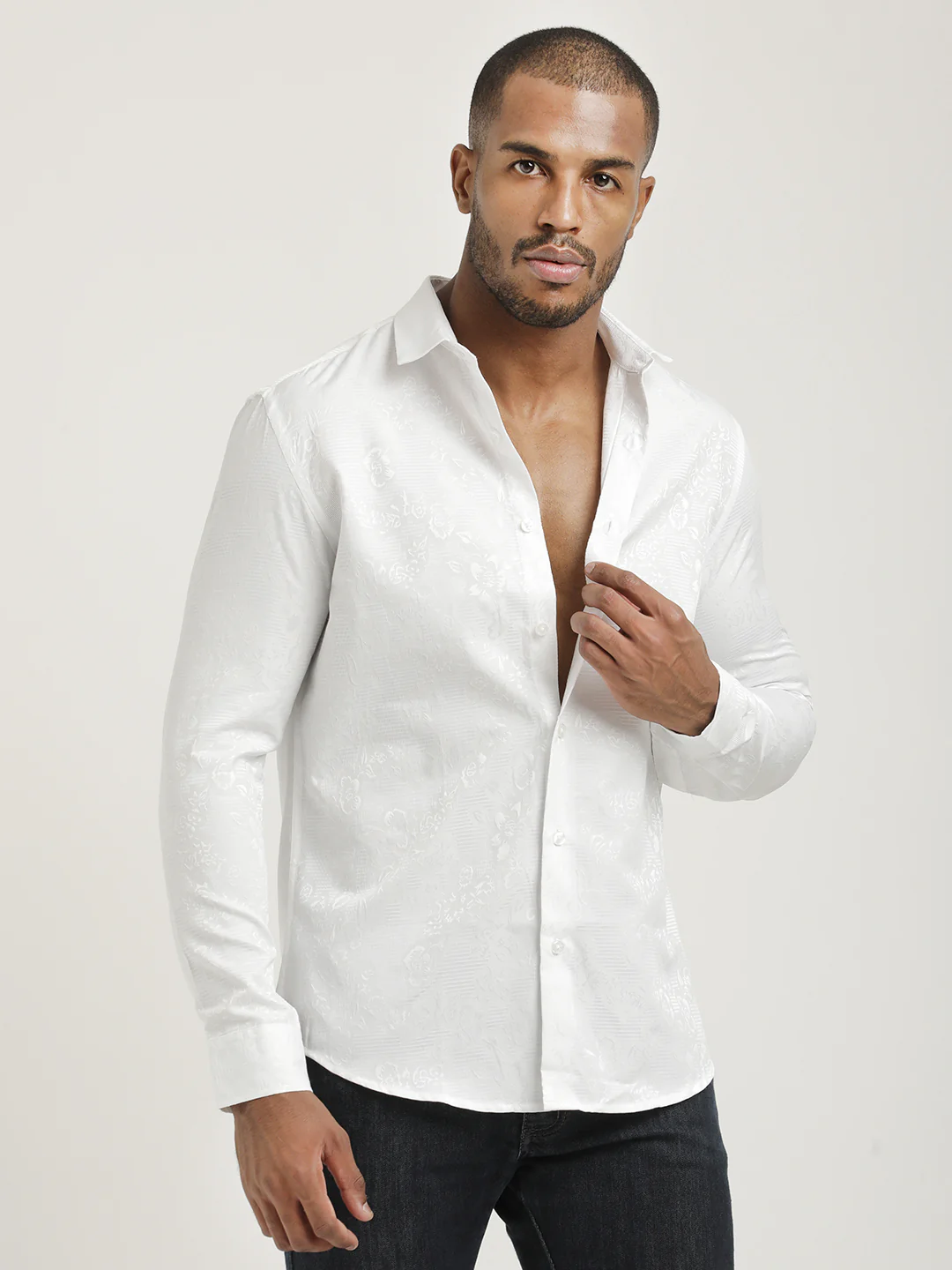 Men Nylon Self-Design Shirt - Image 5