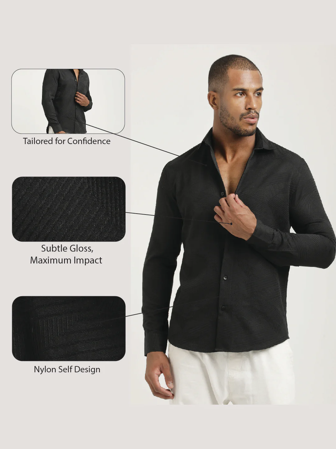 Men Nylon Self-Design Shirt - Image 2