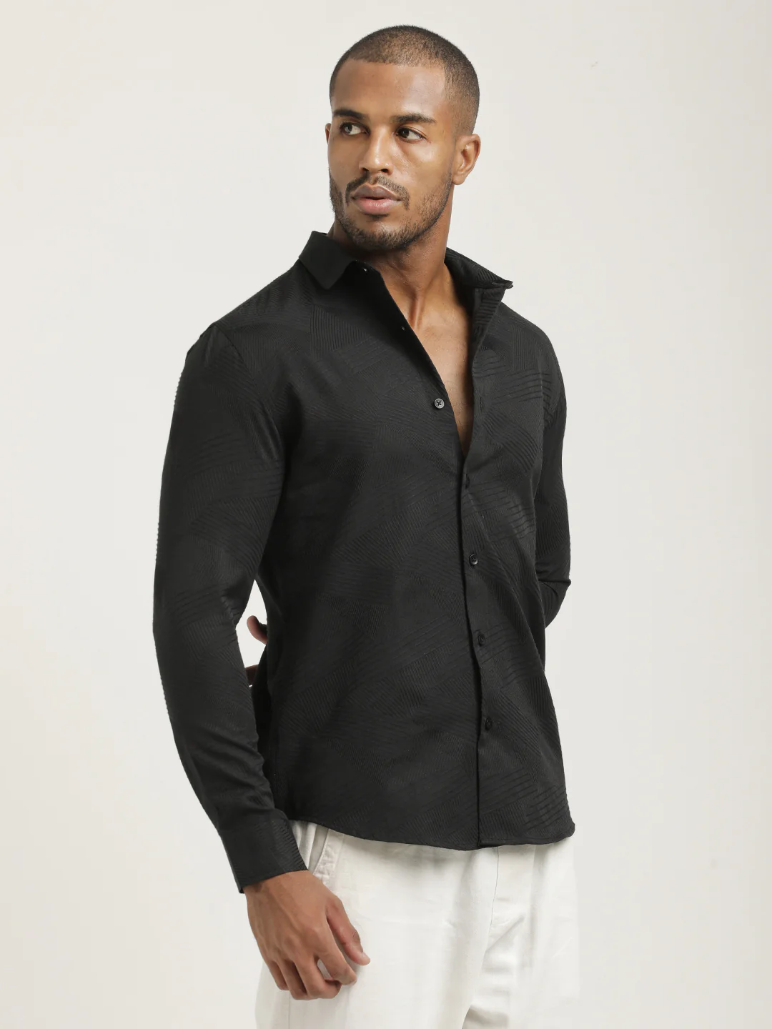Men Nylon Self-Design Shirt - Image 4
