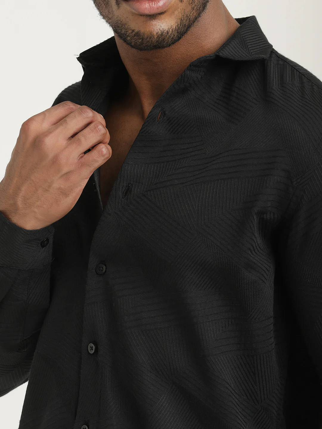 Men Nylon Self-Design Shirt - Image 5