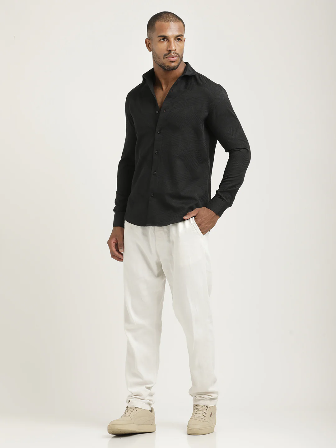 Men Nylon Self-Design Shirt - Image 6
