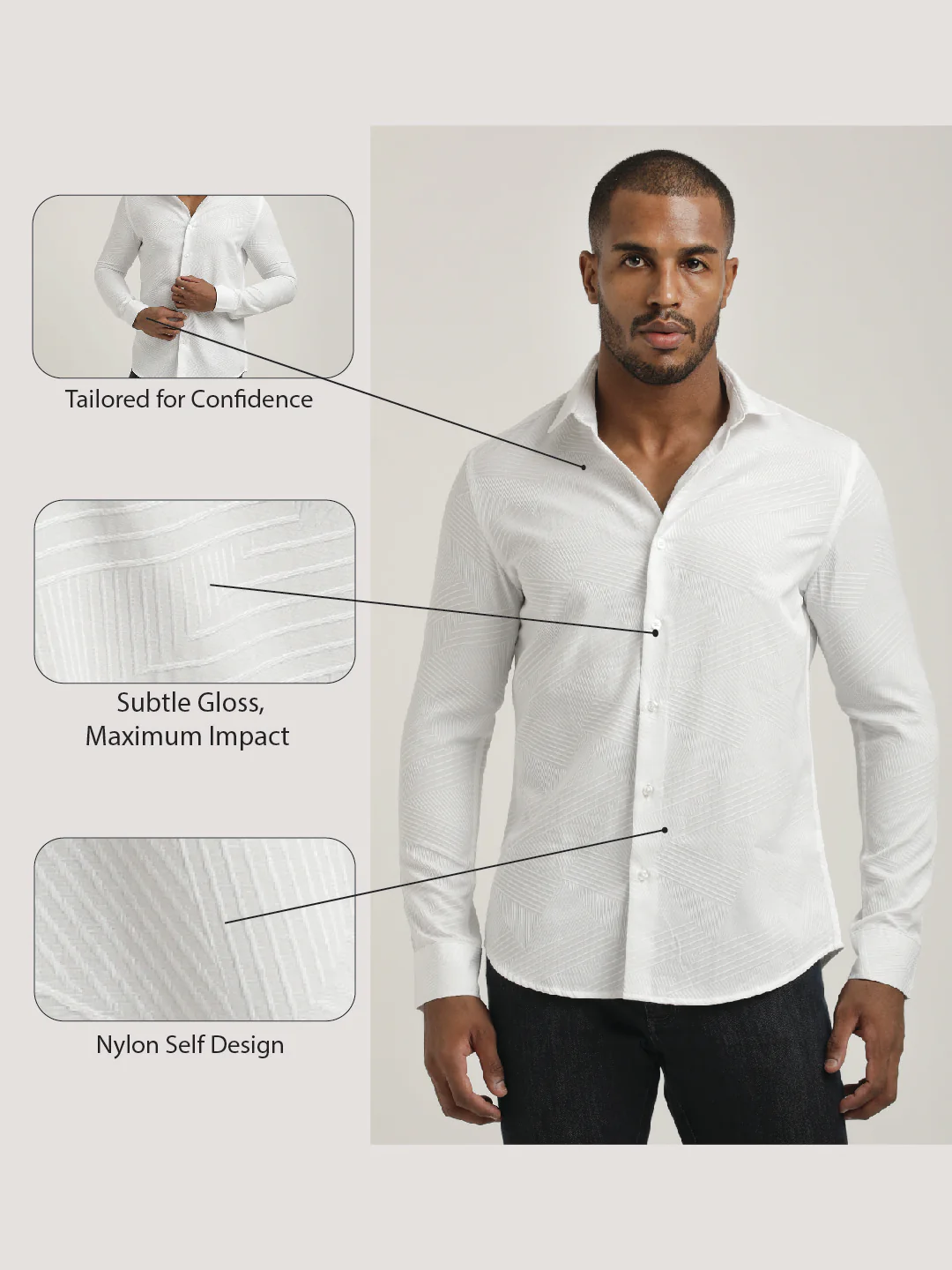 Men Nylon Self-Design Shirt - Image 2