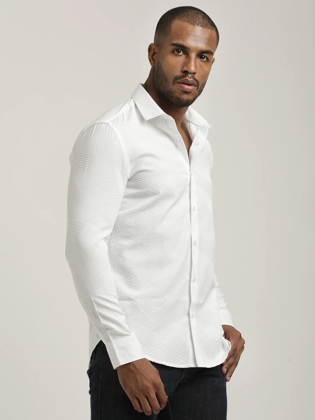 Men Nylon Self-Design Shirt - Image 4